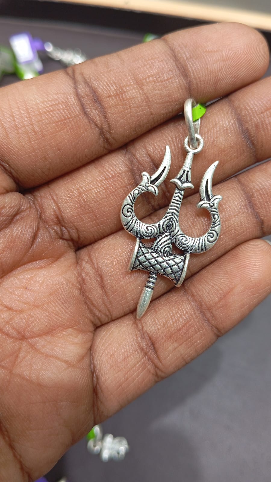 Trishul with Damru Sterling Silver Pendant