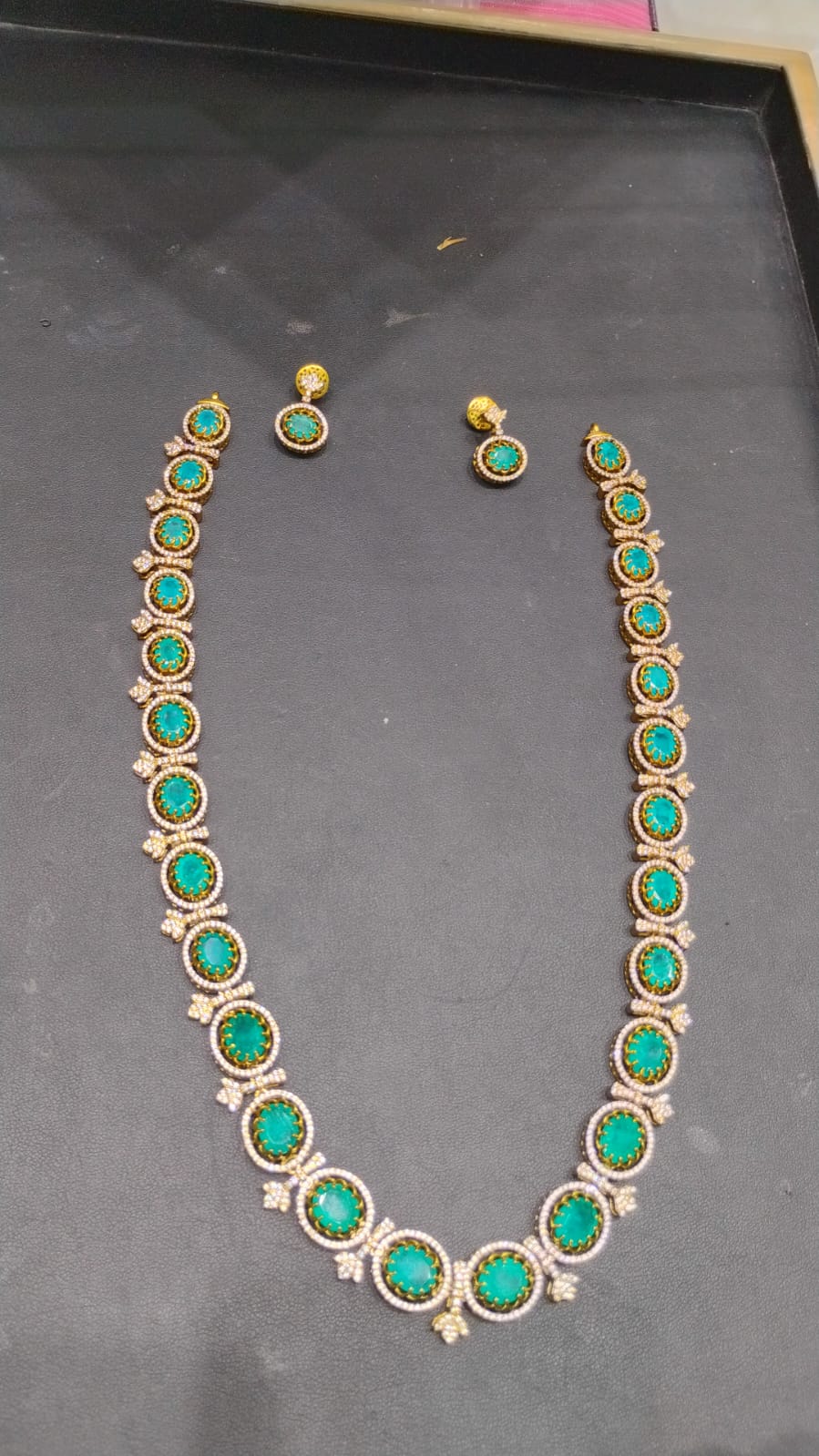 Victorian Green Stone Malai with Matching Stud Earrings