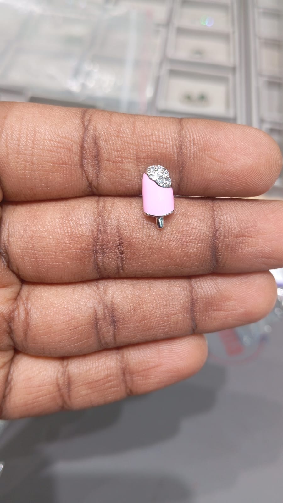92.5 Sterling Silver Pink Popsicle Stud Earrings