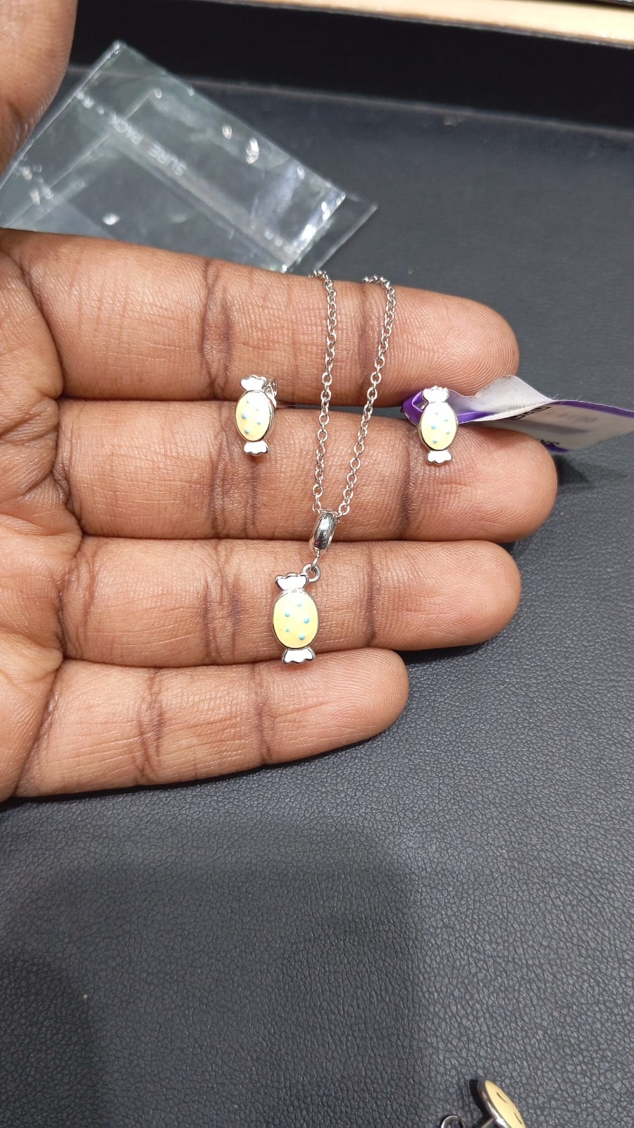 Yellow Candy Pendant with Chain & Earring