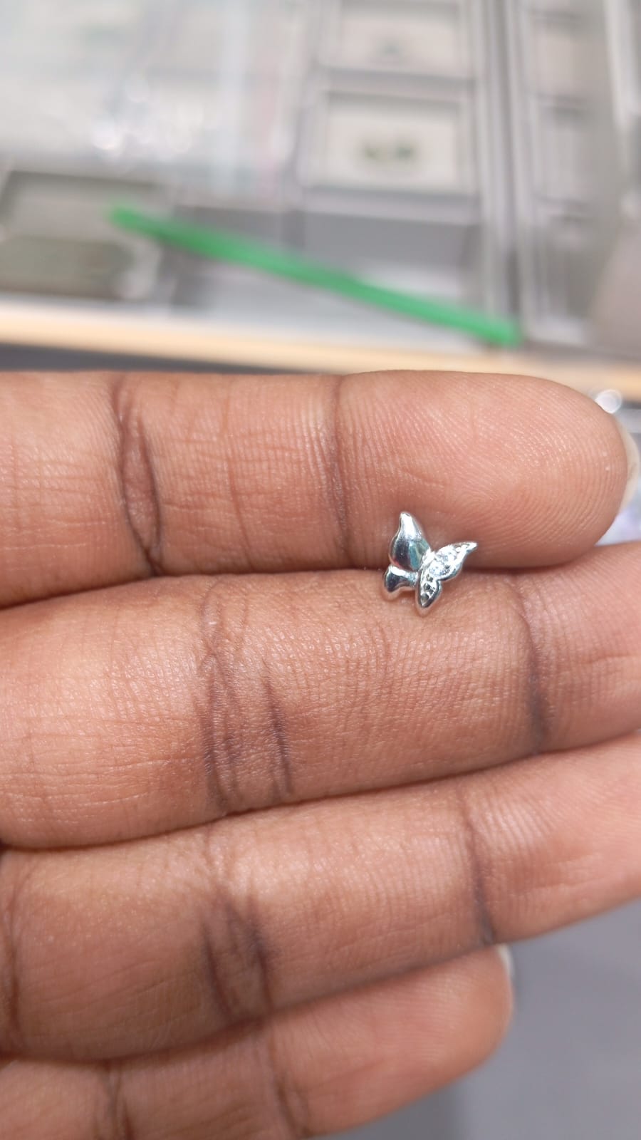 92.5 Sterling Silver Tiny Butterfly Stud Earrings