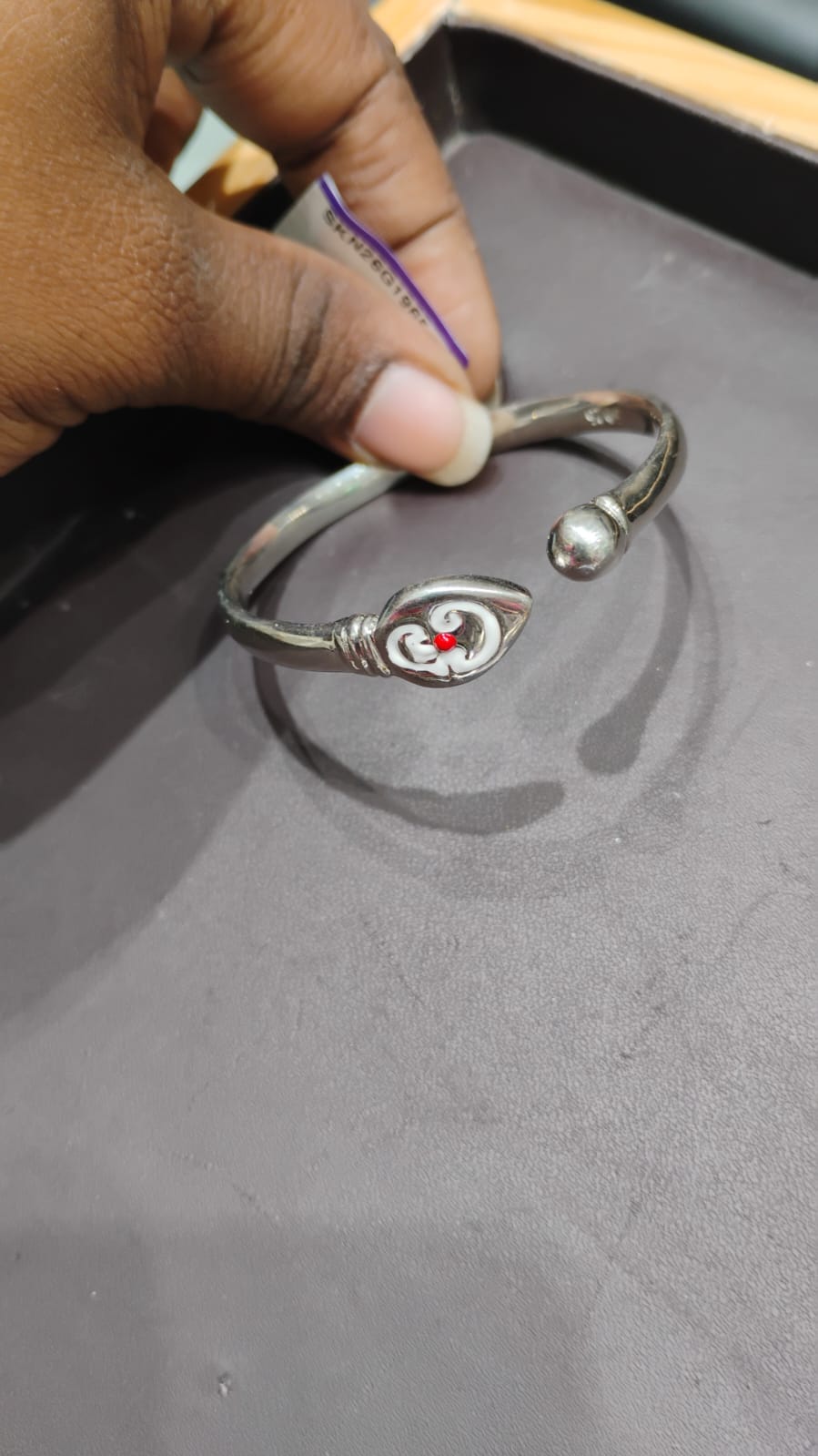 Sterling Silver Kada with Vel Design