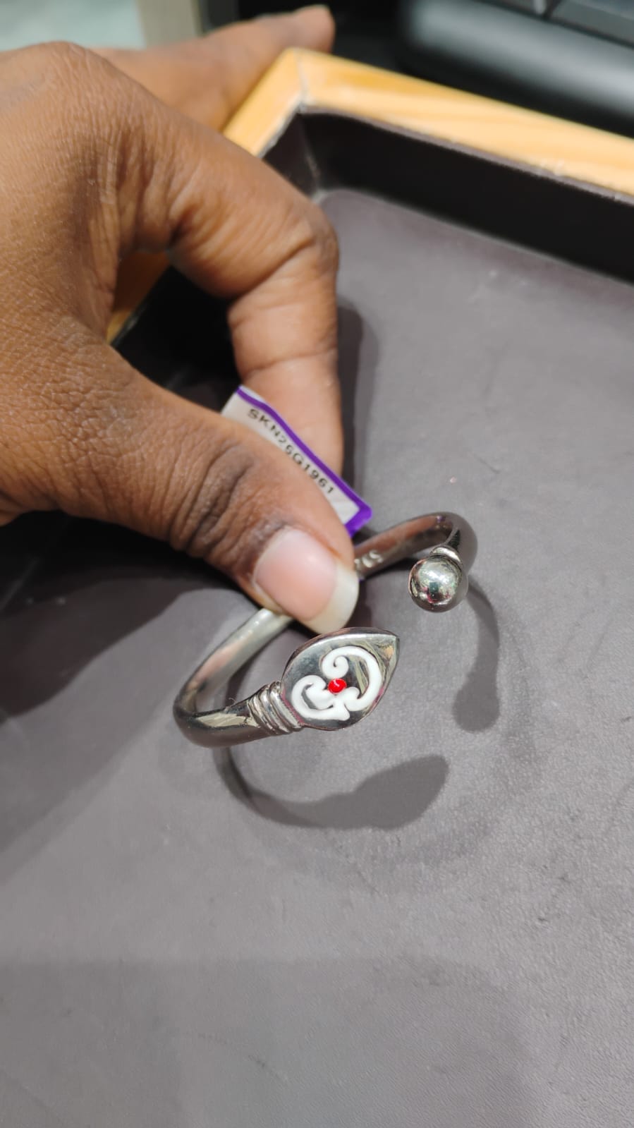 Sterling Silver Kada with Vel Design