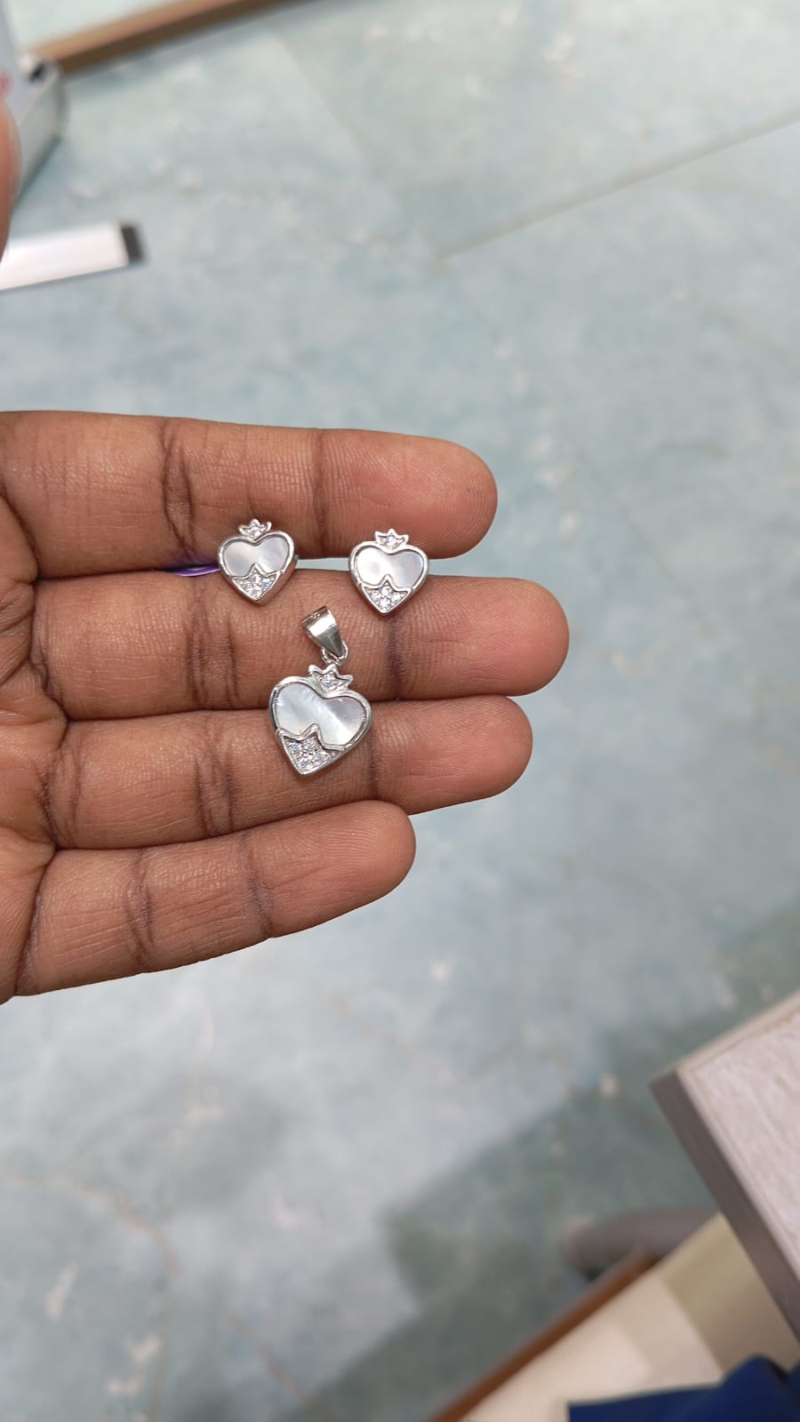 925 Sterling Silver Heart Pendant with Earrings Set