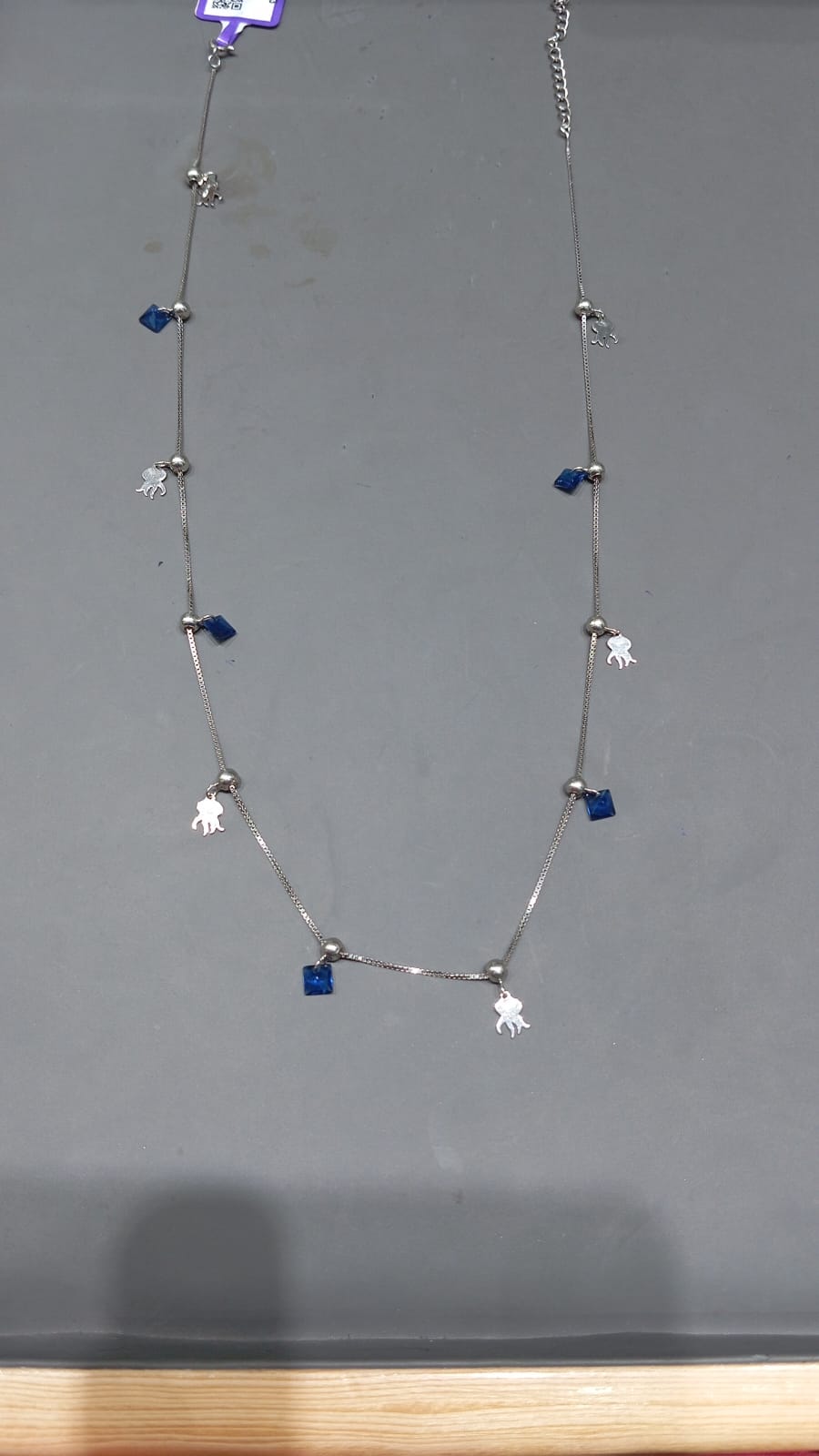 925 Sterling Silver Chain with Blue Beads