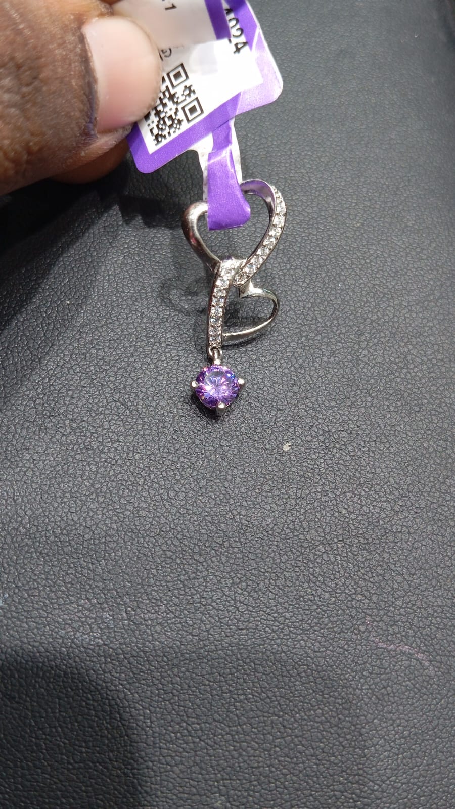 925 Silver Heart Pendant with Purple Stone Drop