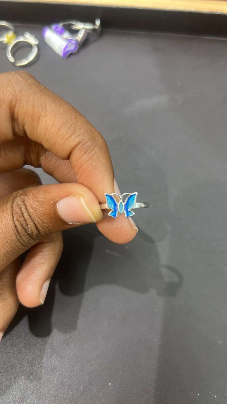 925 Silver Blue Enamel Butterfly Toe Ring