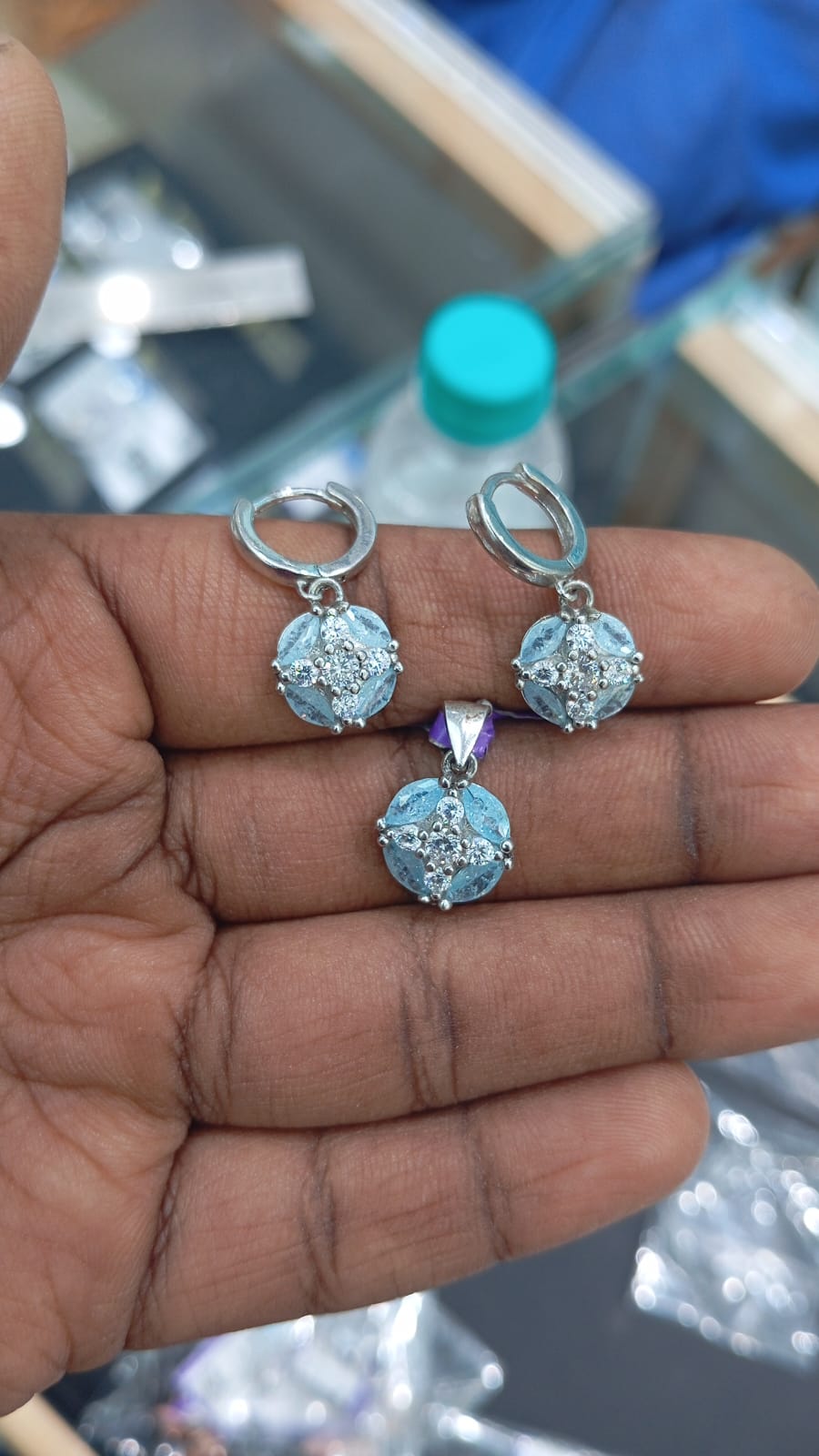 Swiss Blue Topaz Pendant with Matching Stud Earrings