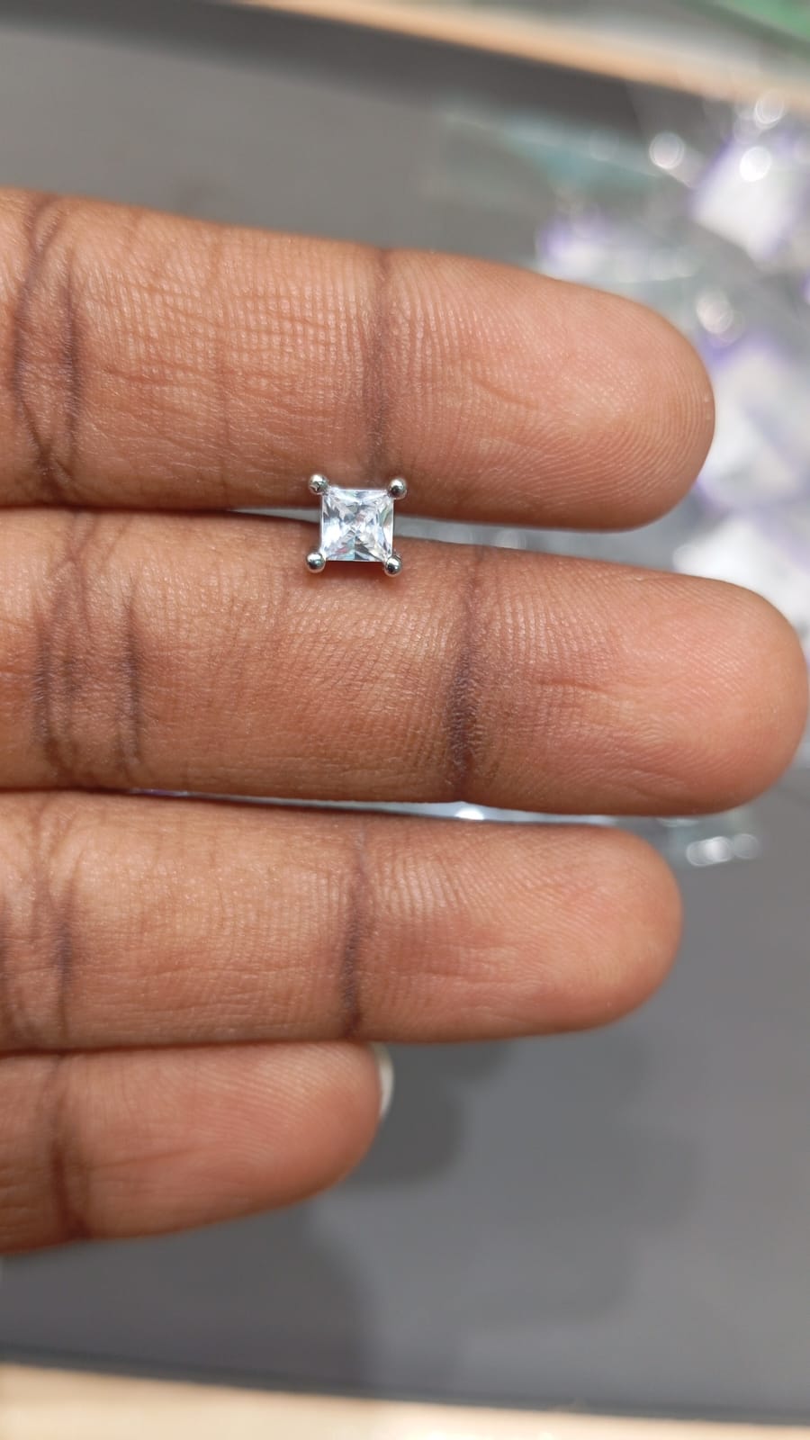 92.5 Sterling Silver Square-Cut AD Stone Stud Earrings