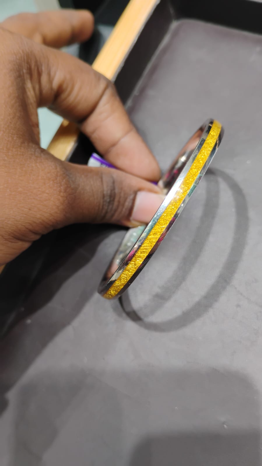 Yellow Enamel Inlay Sterling Silver Kada