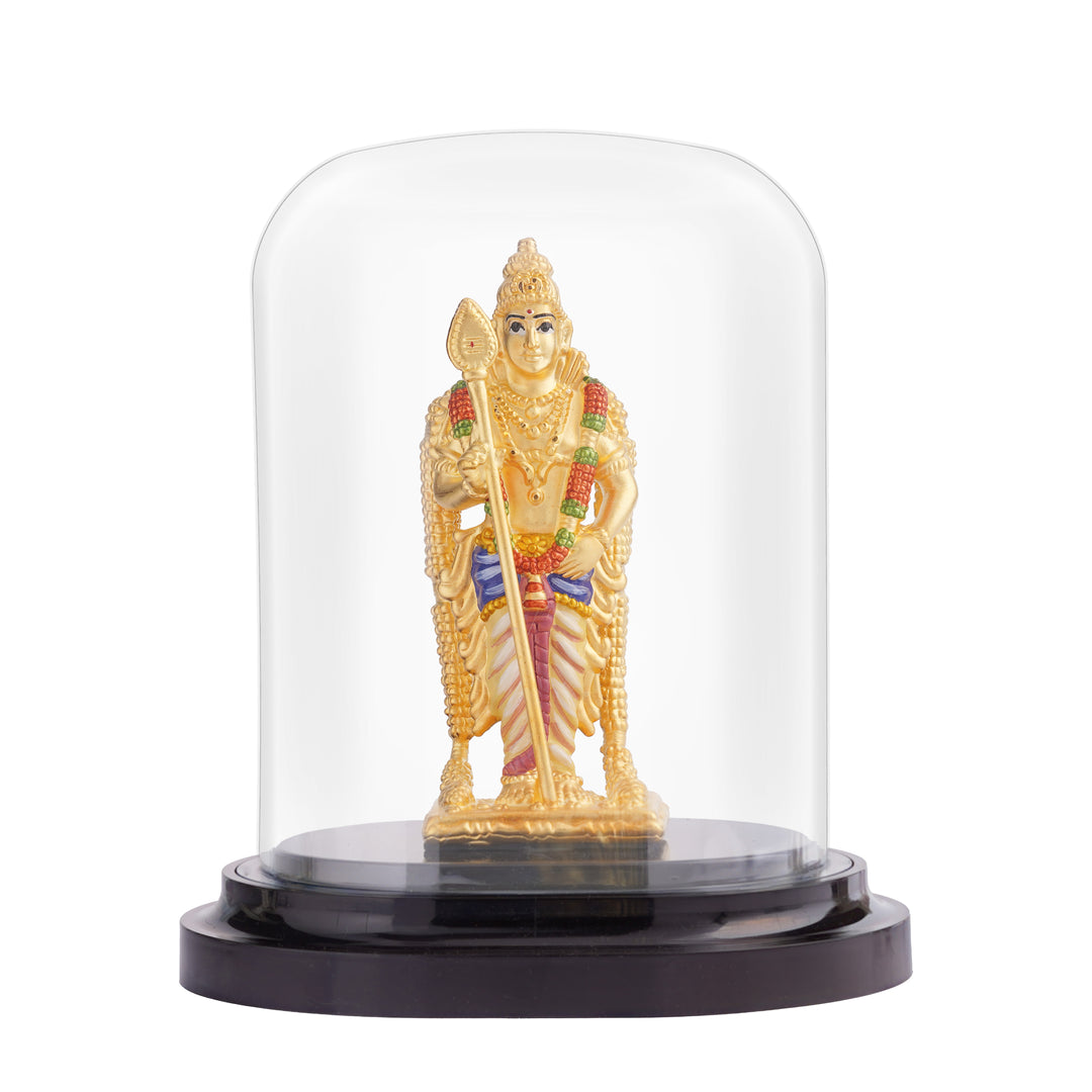 24KT Gold Plated 999 Silver Murugan Idol with Dome