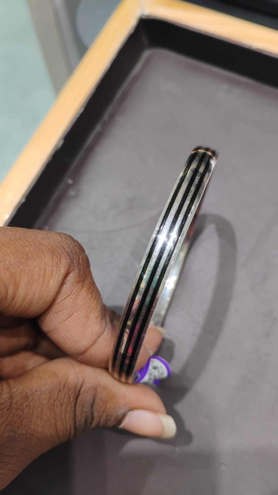 Triple Line Oxidized Silver Kada