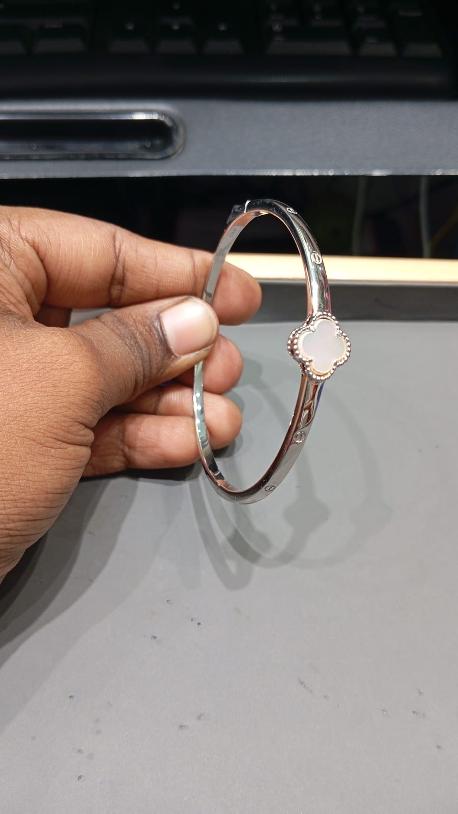 White Clover Pearl Kada Bracelet for Women