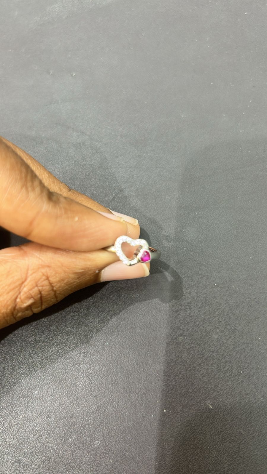 925 Silver Fancy Heart Toe Ring with Ruby Pink Stone