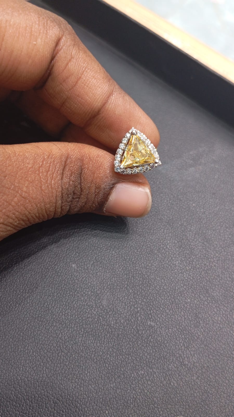 Trillion Cut Yellow AD Stone Halo Stud Earrings