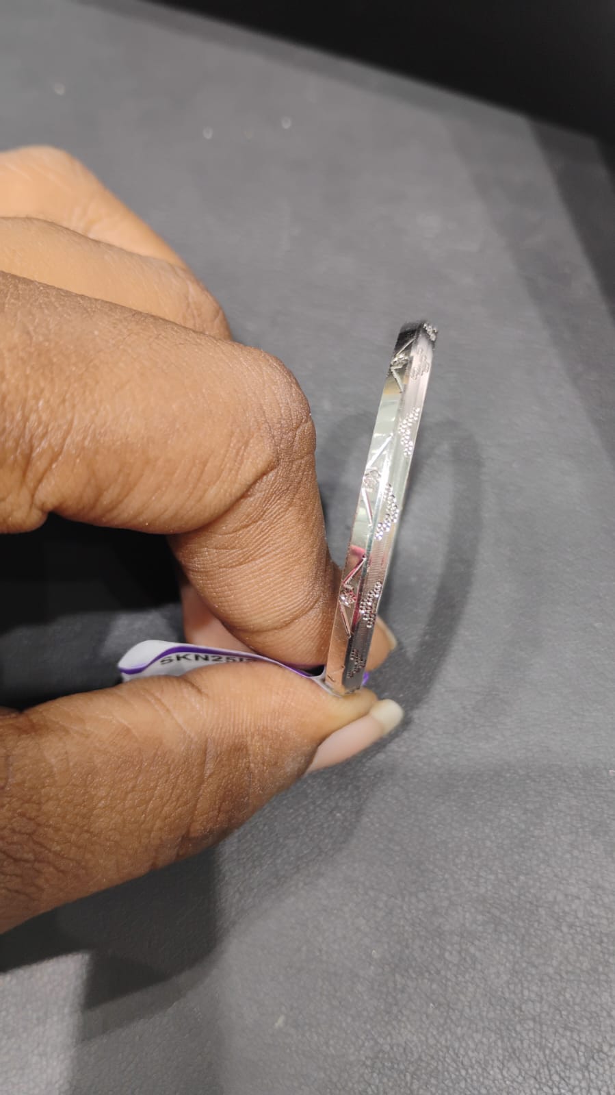 Textured Silver Kada with Geometric Engraving