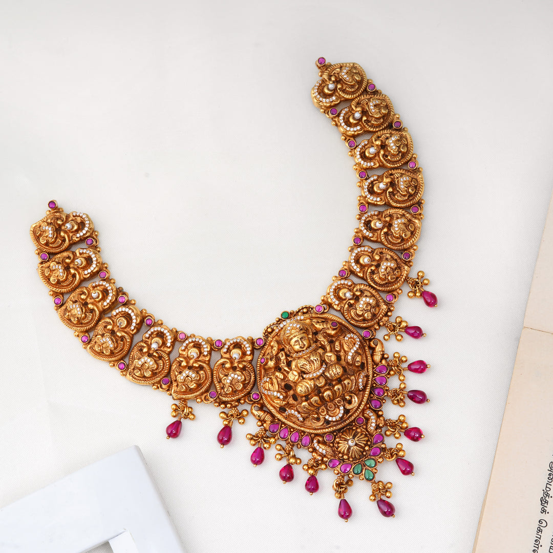 Nagas Lakshmi necklace with ruby stone drops