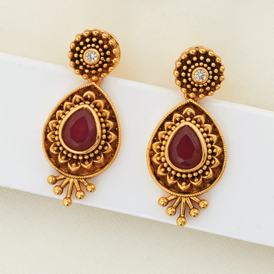 Navaratnam Stone Studded Gold Plated Necklace with Matching Earrings