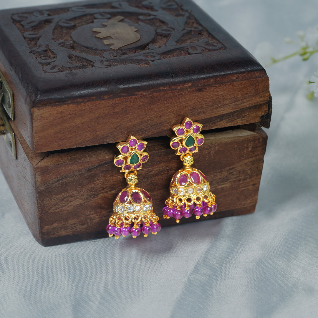 Ruby stone jhumkas