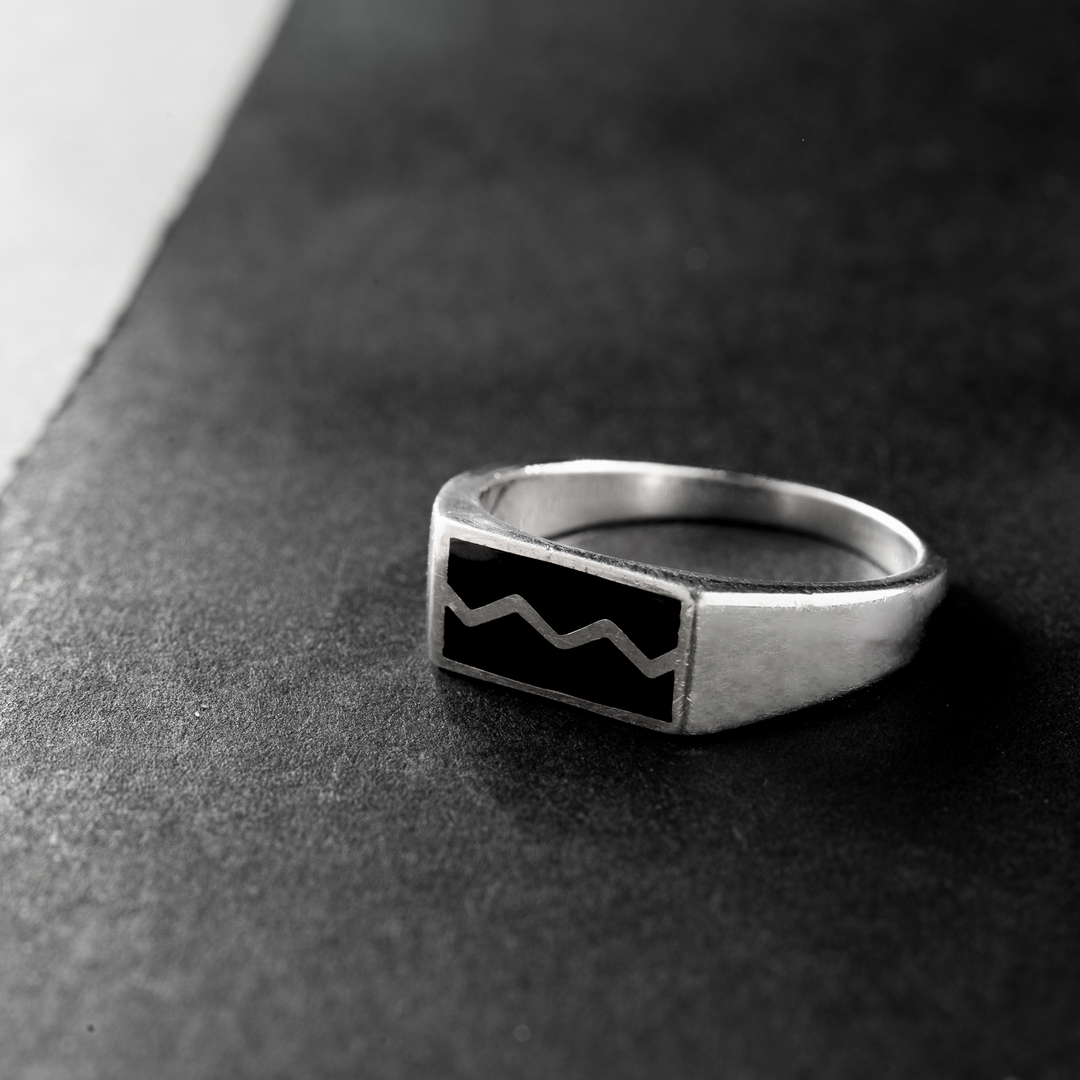 Urban Edge Sterling Silver & Black Inlay Ring