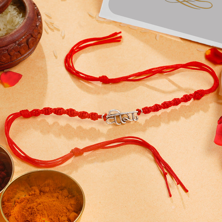 Sterling Silver Veera Rakhi for Brother with Red Thread