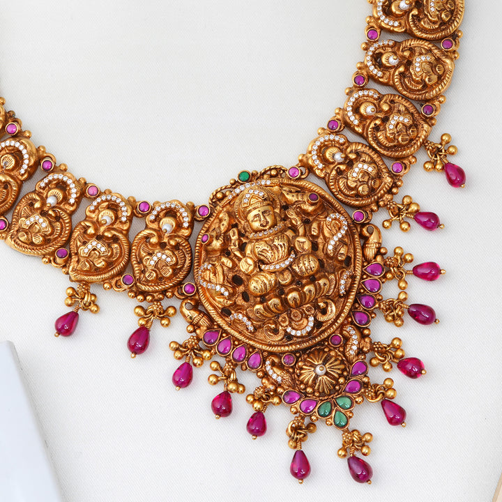 Temple jewellery Lakshmi necklace in 24K gold finish
