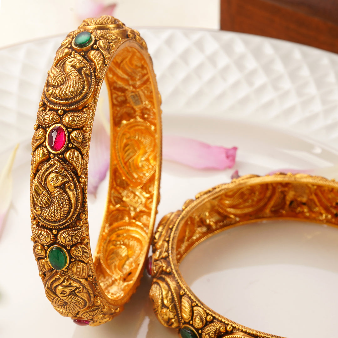 Traditional South Indian Antique Bangles with Ruby Emerald Stone Work