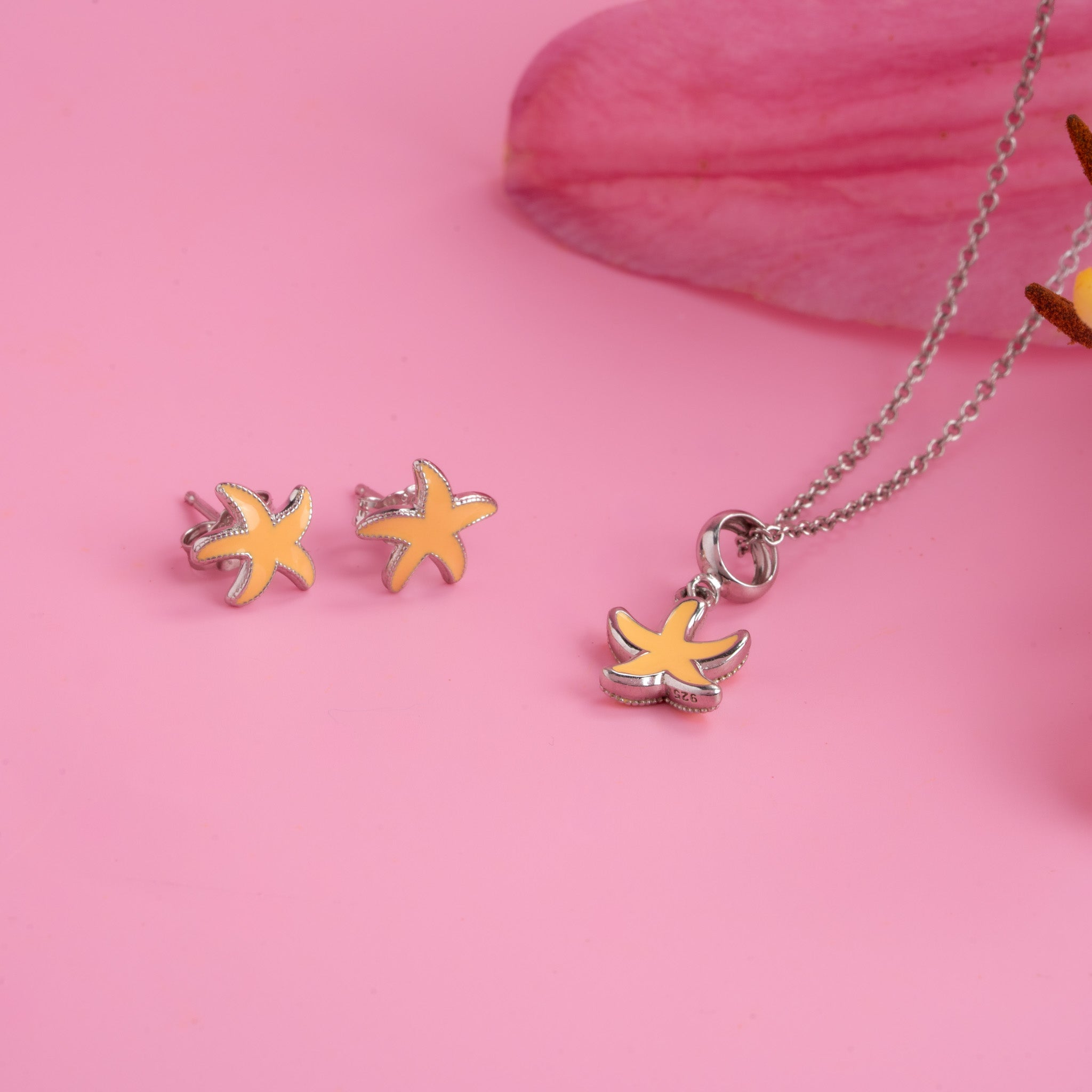 Starfish Pendant with Adjustable Chain & Matching Stud Earrings