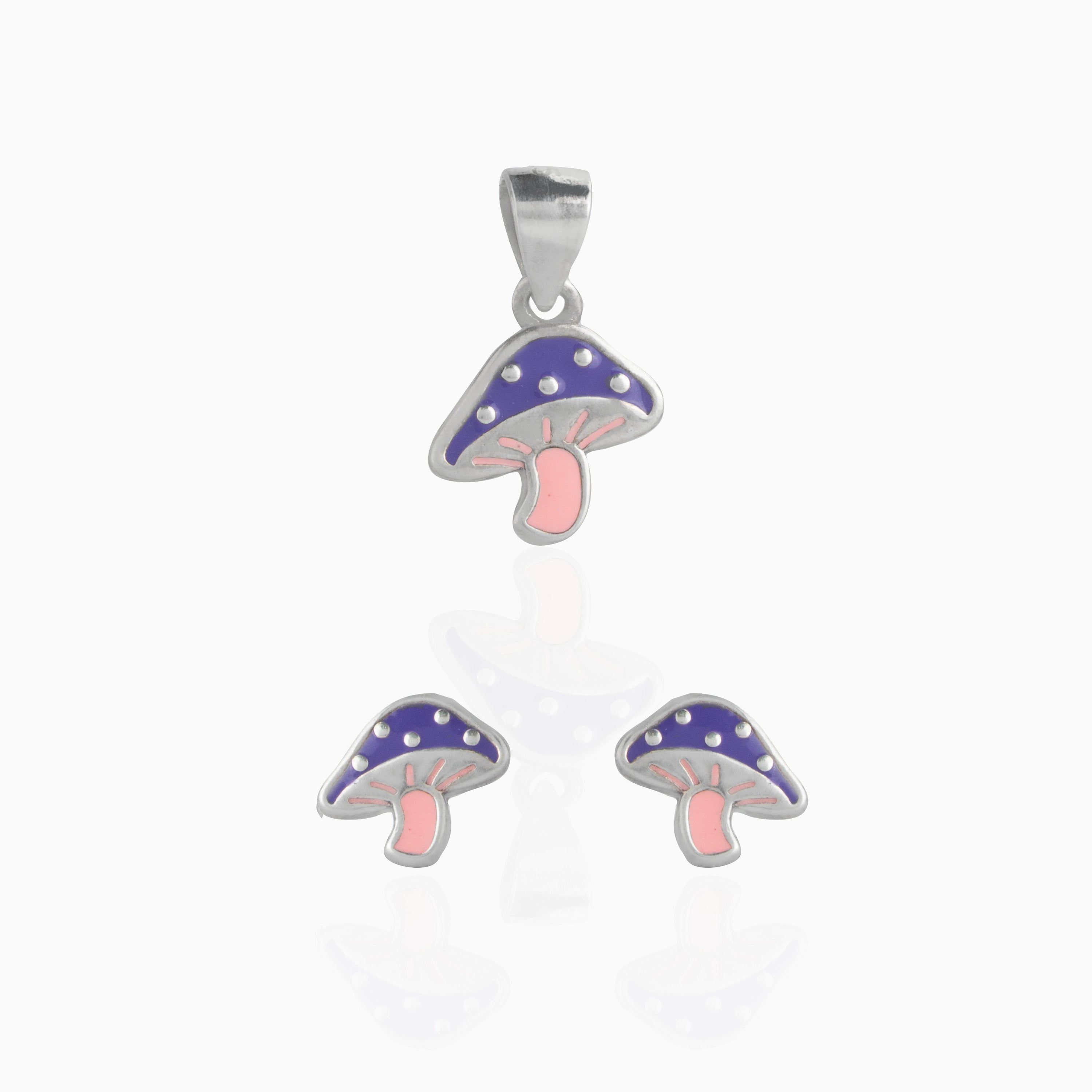 Purple Mushroom Pendant & Stud Set
