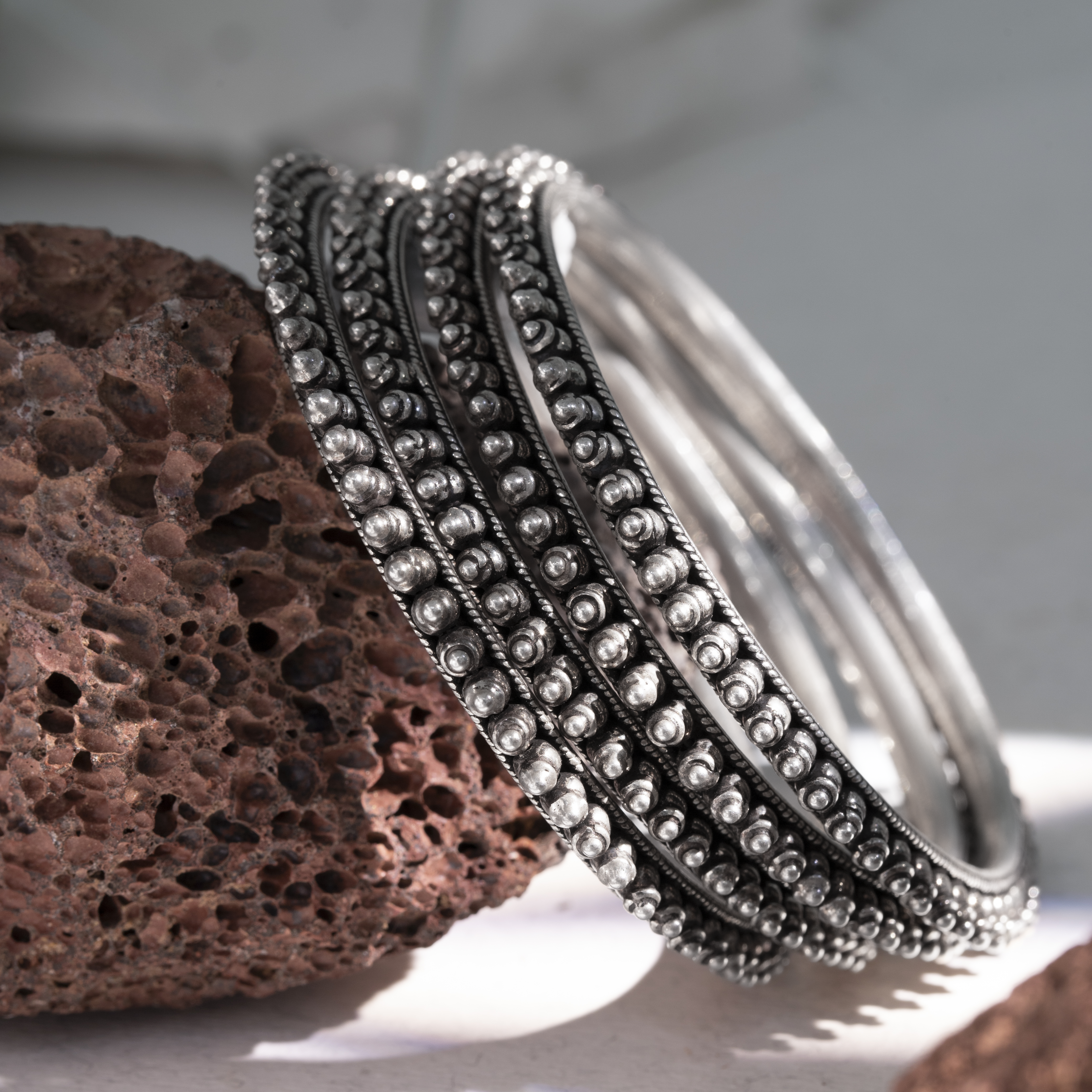 Beaded Silver Bangles