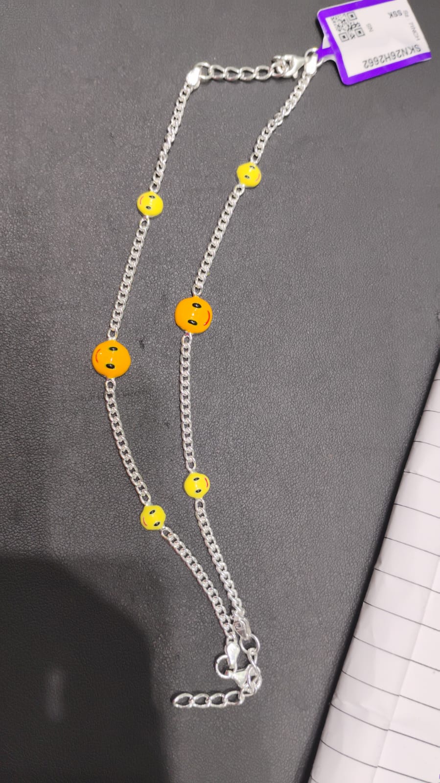 Sterling Silver Baby Anklet with Smiley Enamel Charms