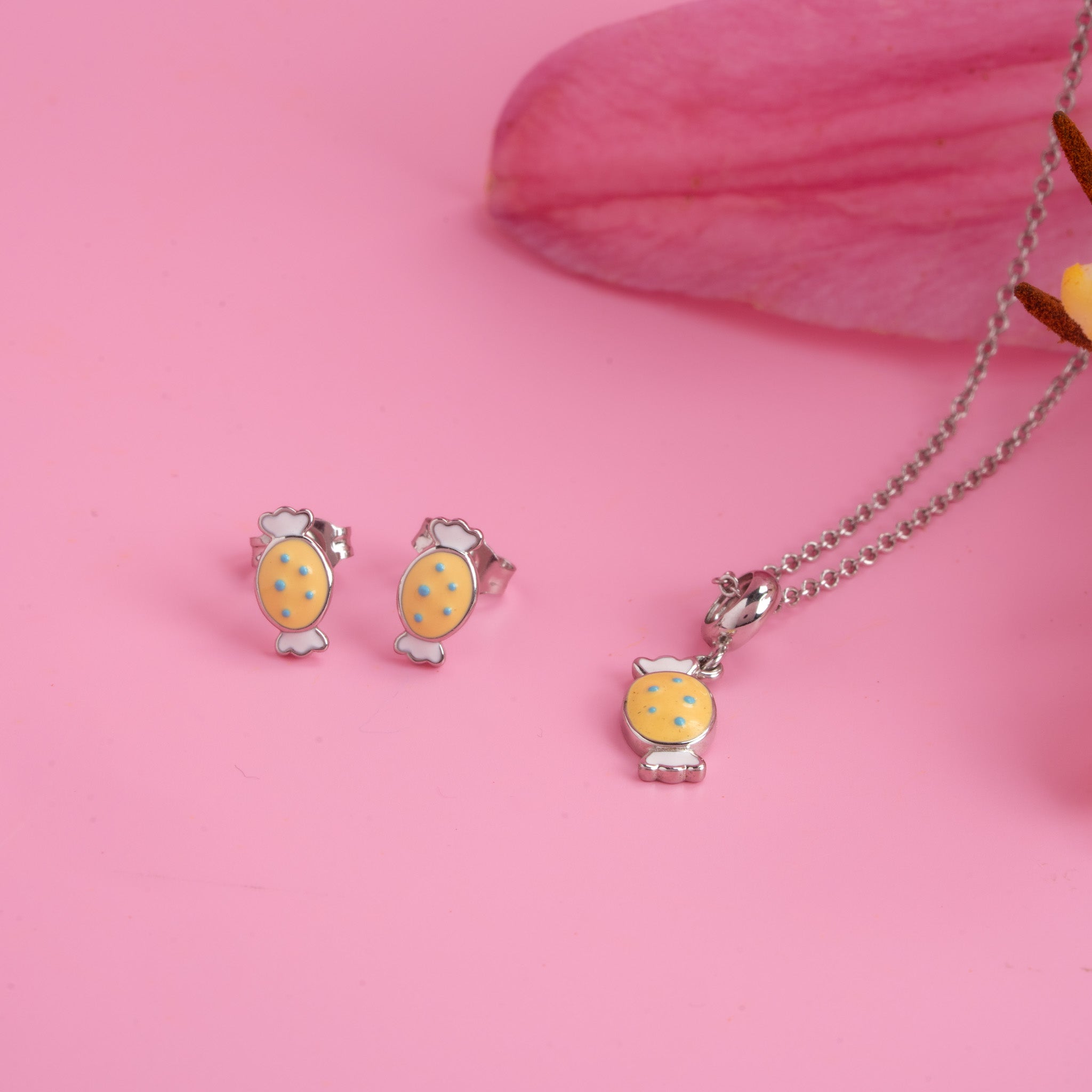 Yellow Candy Pendant with Chain & Earring