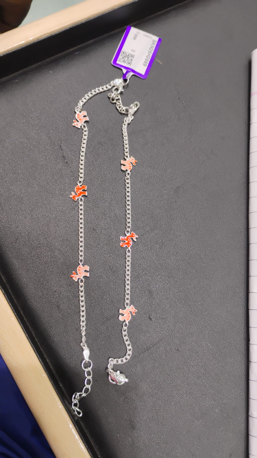 Sterling Silver Baby Anklet with Deer Enamel Charms