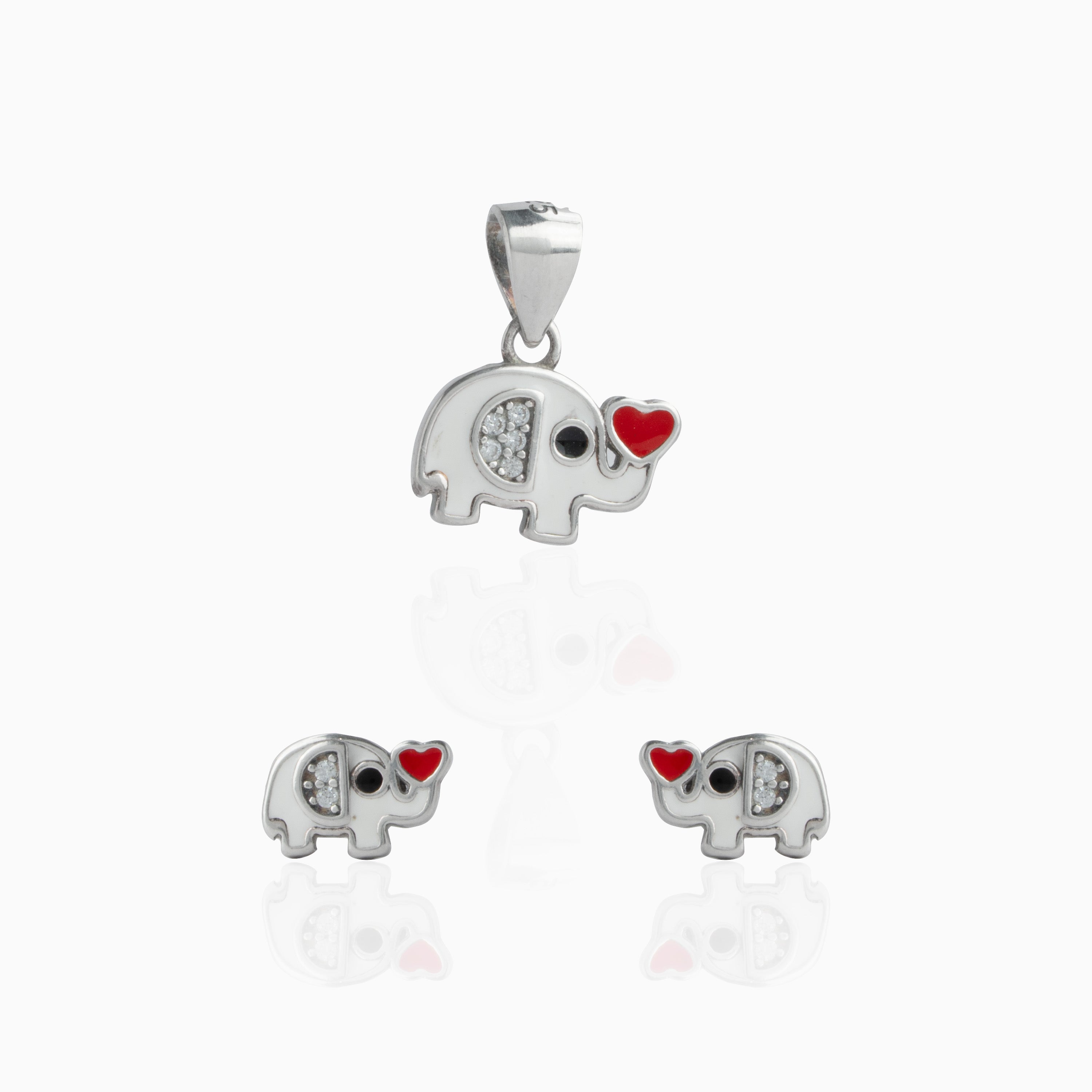 Elephant Enamel Pendant and Stud Set