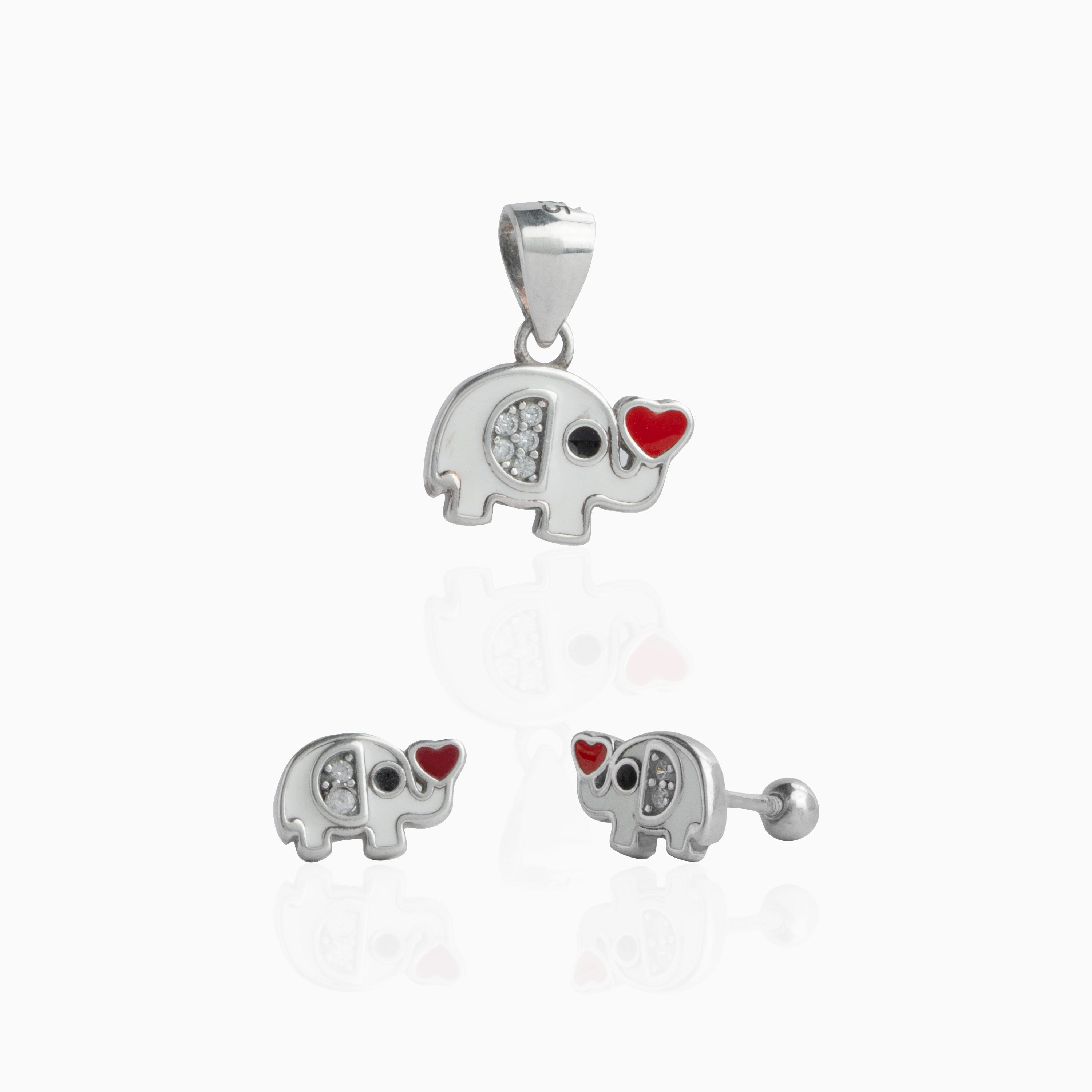 Elephant Enamel Pendant and Stud Set