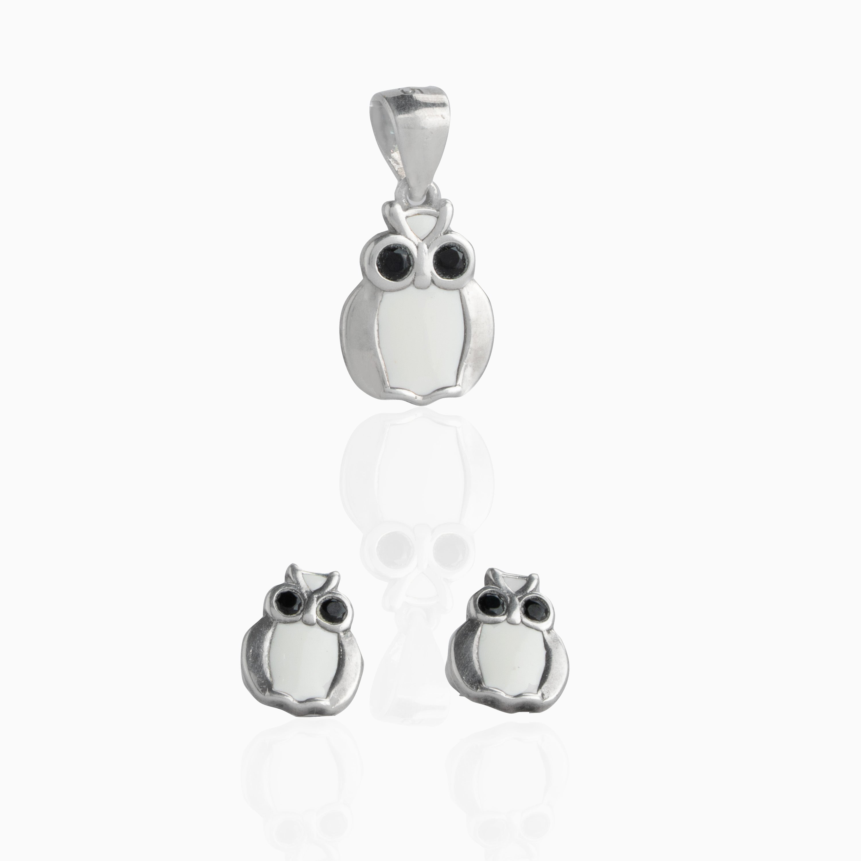 Owl Enamel Pendant and Stud Set