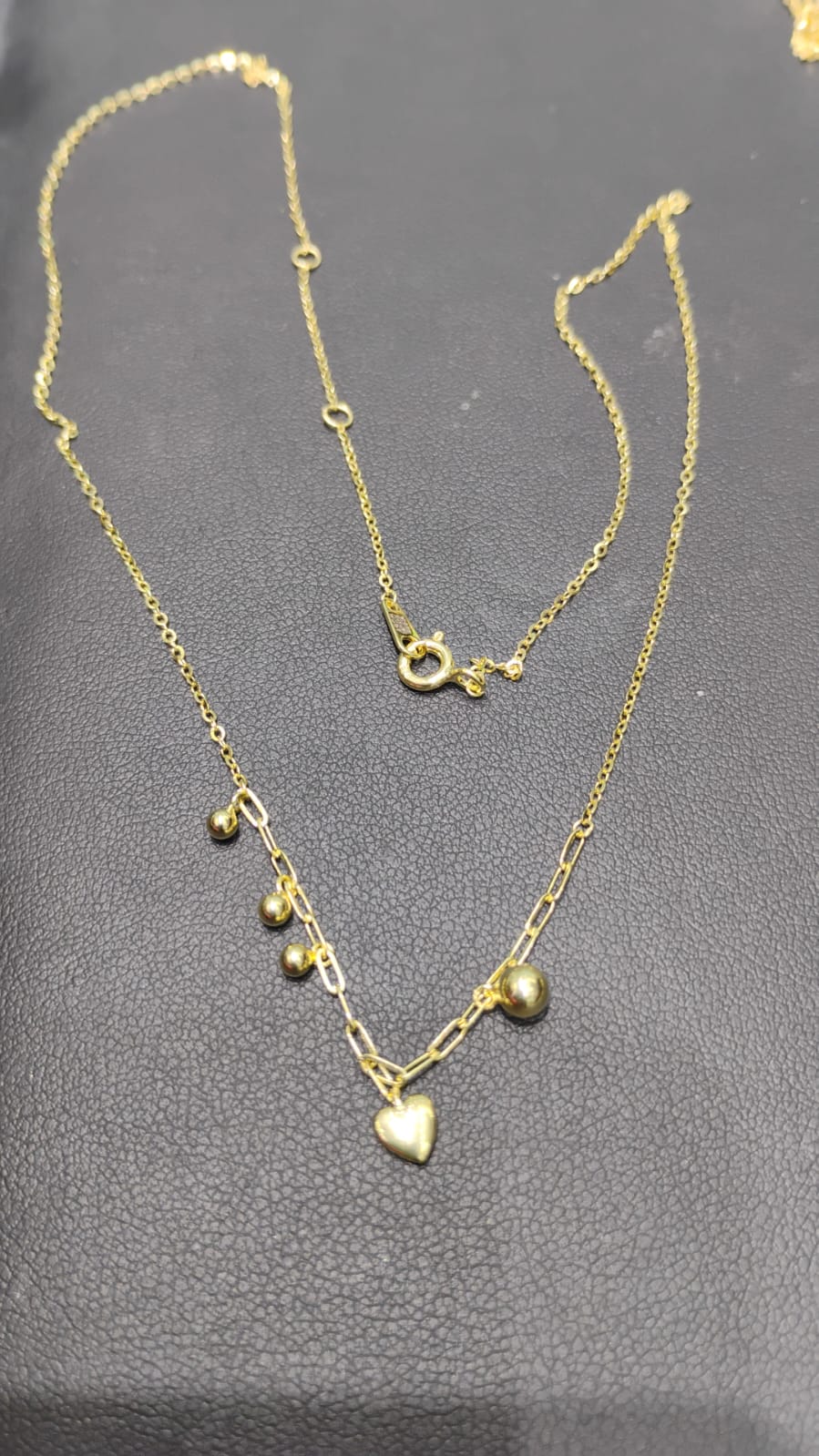 Gold-Plated Heart Charm Chain with Beaded Accents