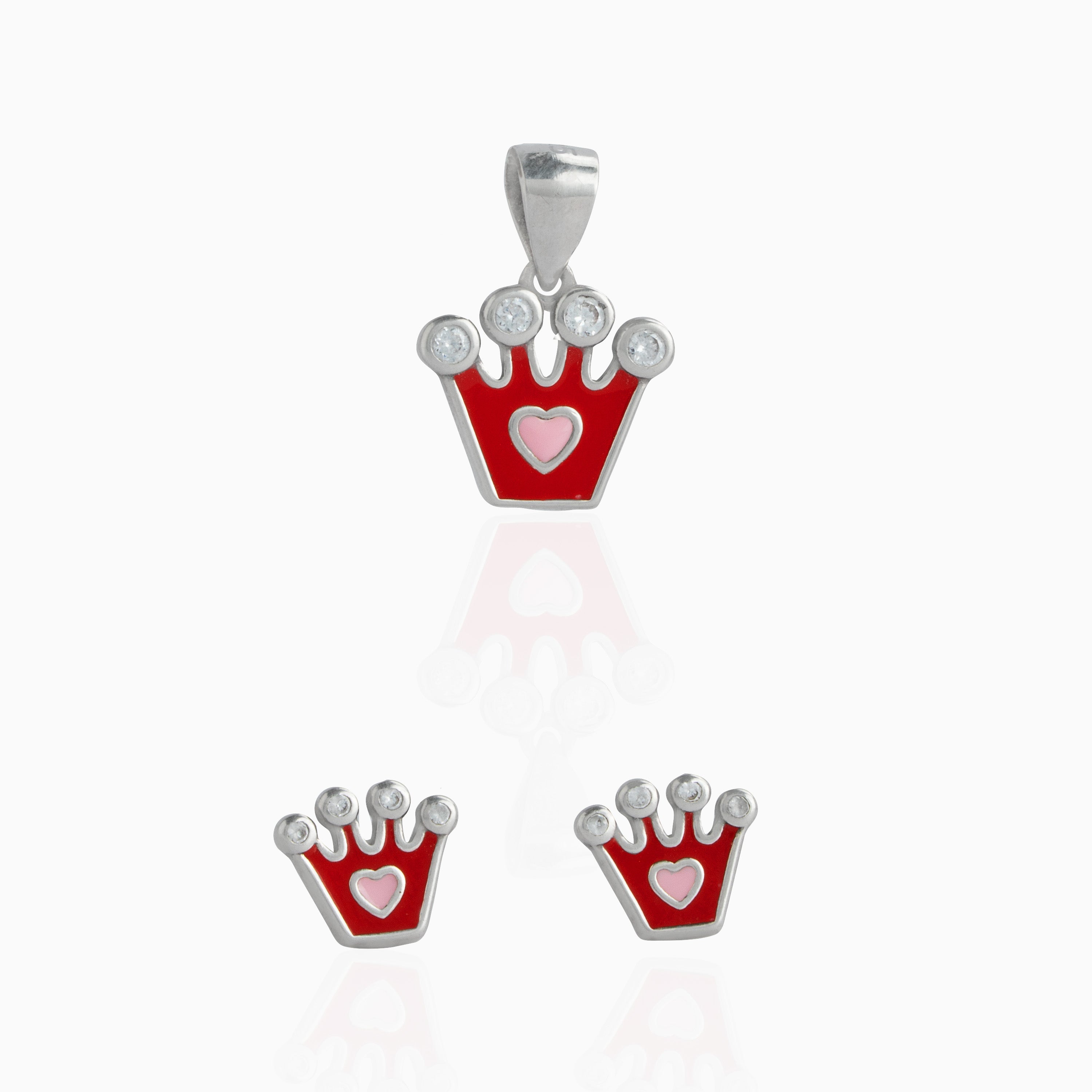 Crown & Heart Pendant and Stud Set