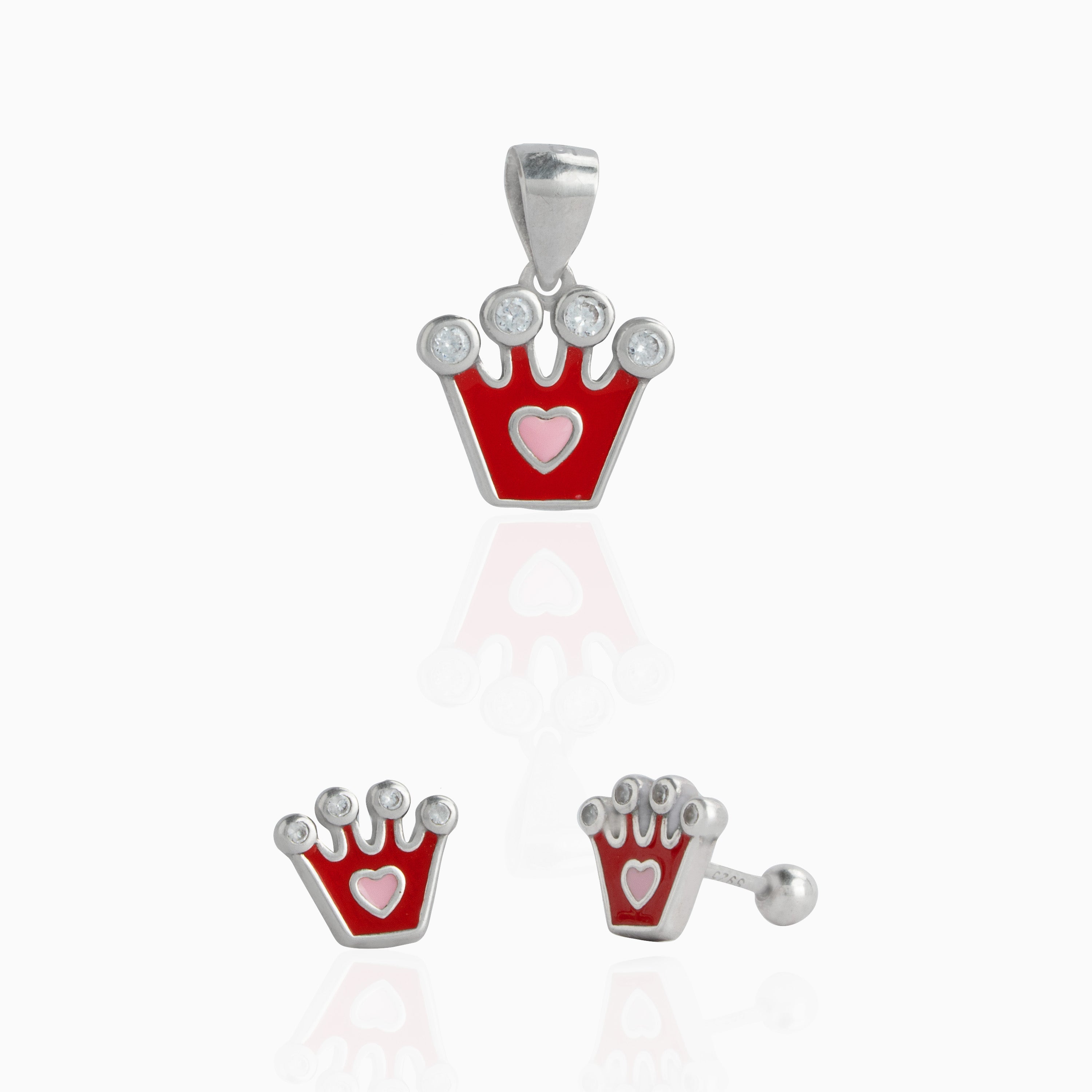 Crown & Heart Pendant and Stud Set