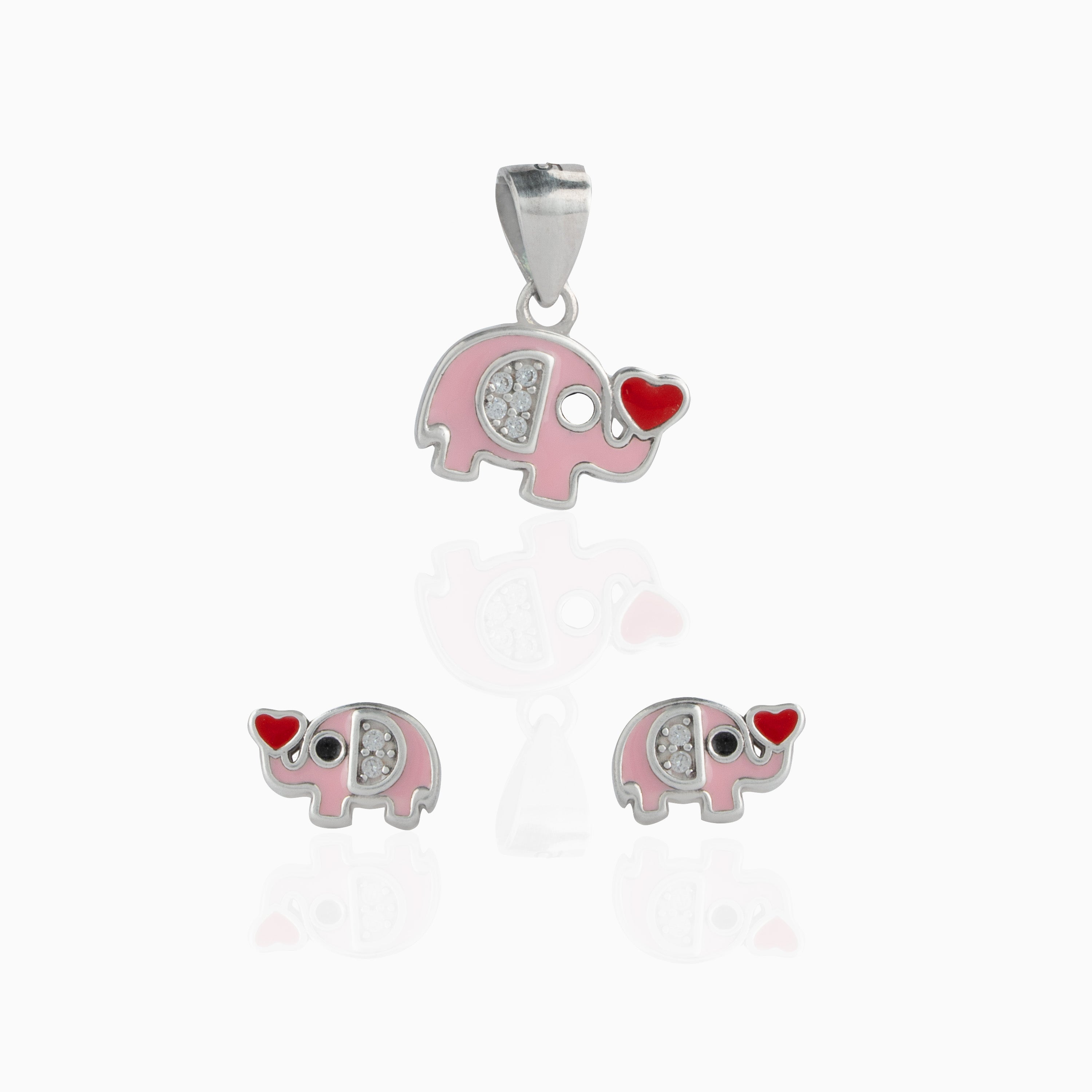 Pink Elephant Pendant and Stud Set