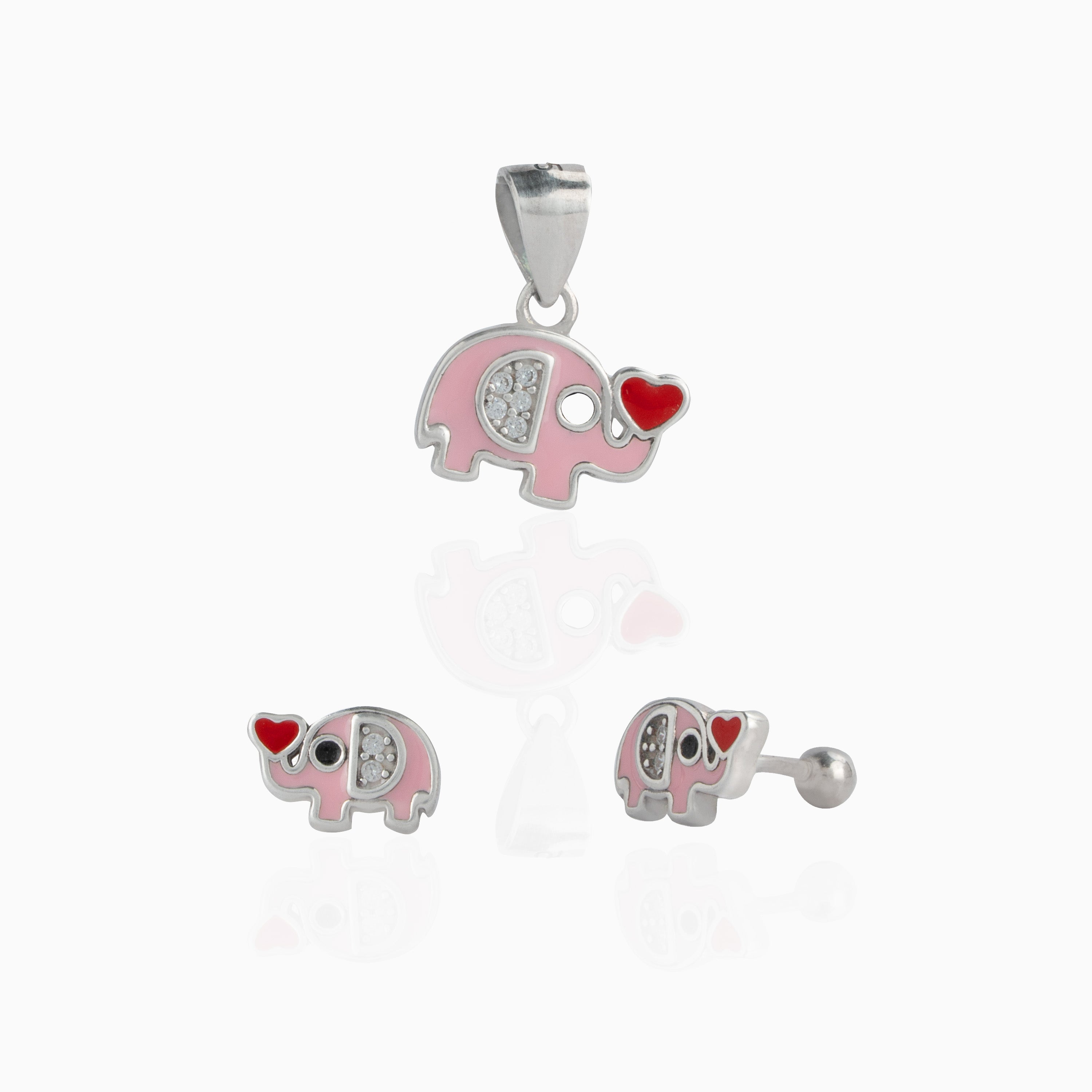 Pink Elephant Pendant and Stud Set