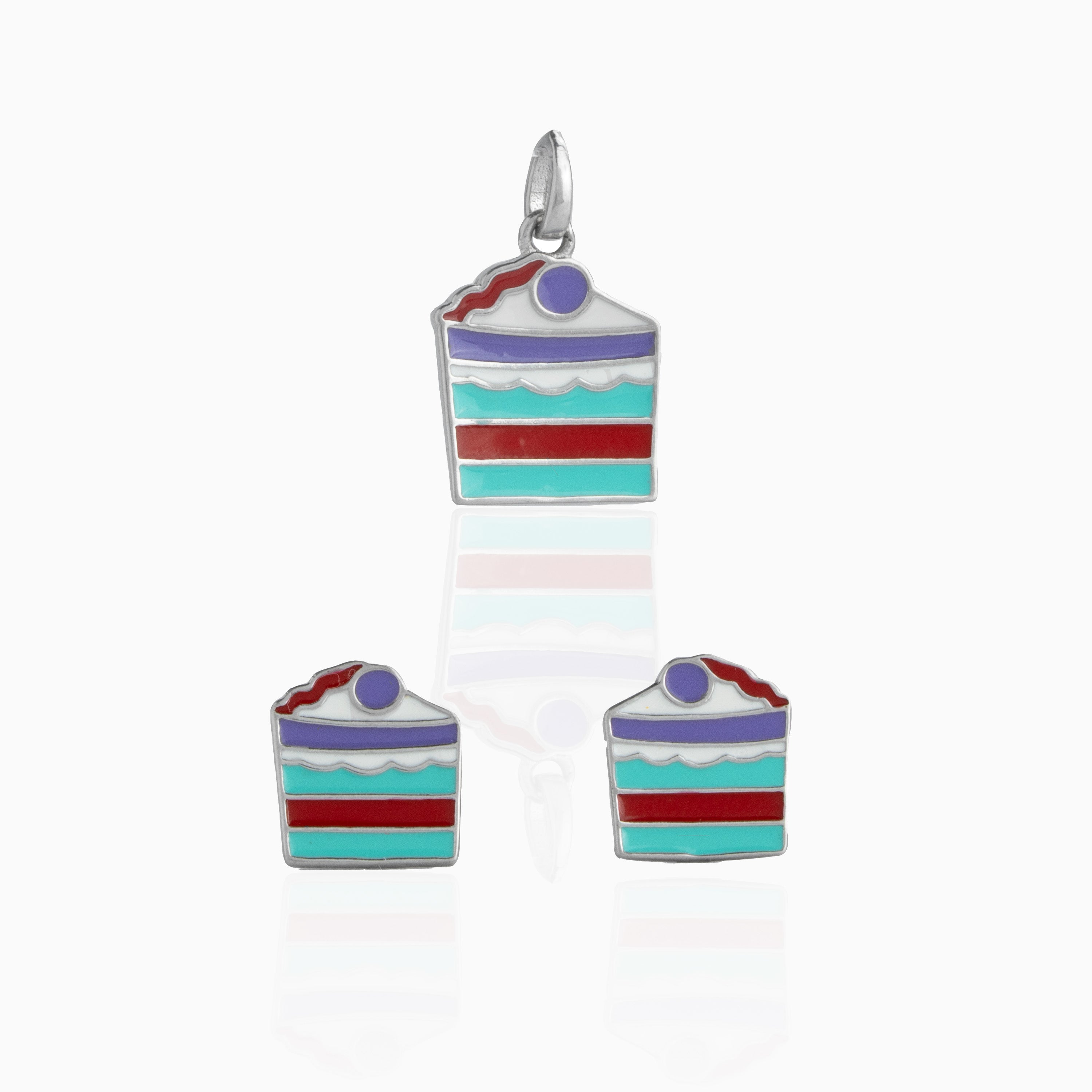 Colourful Cake Slice Pendant and Stud Set