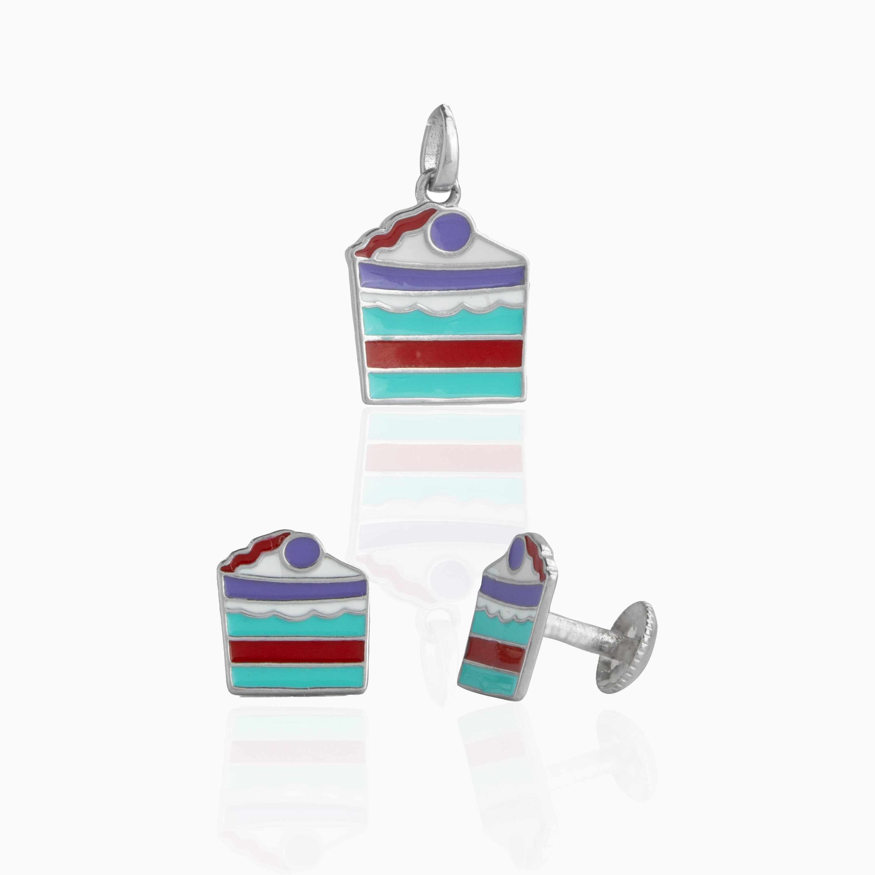 Colourful Cake Slice Pendant and Stud Set