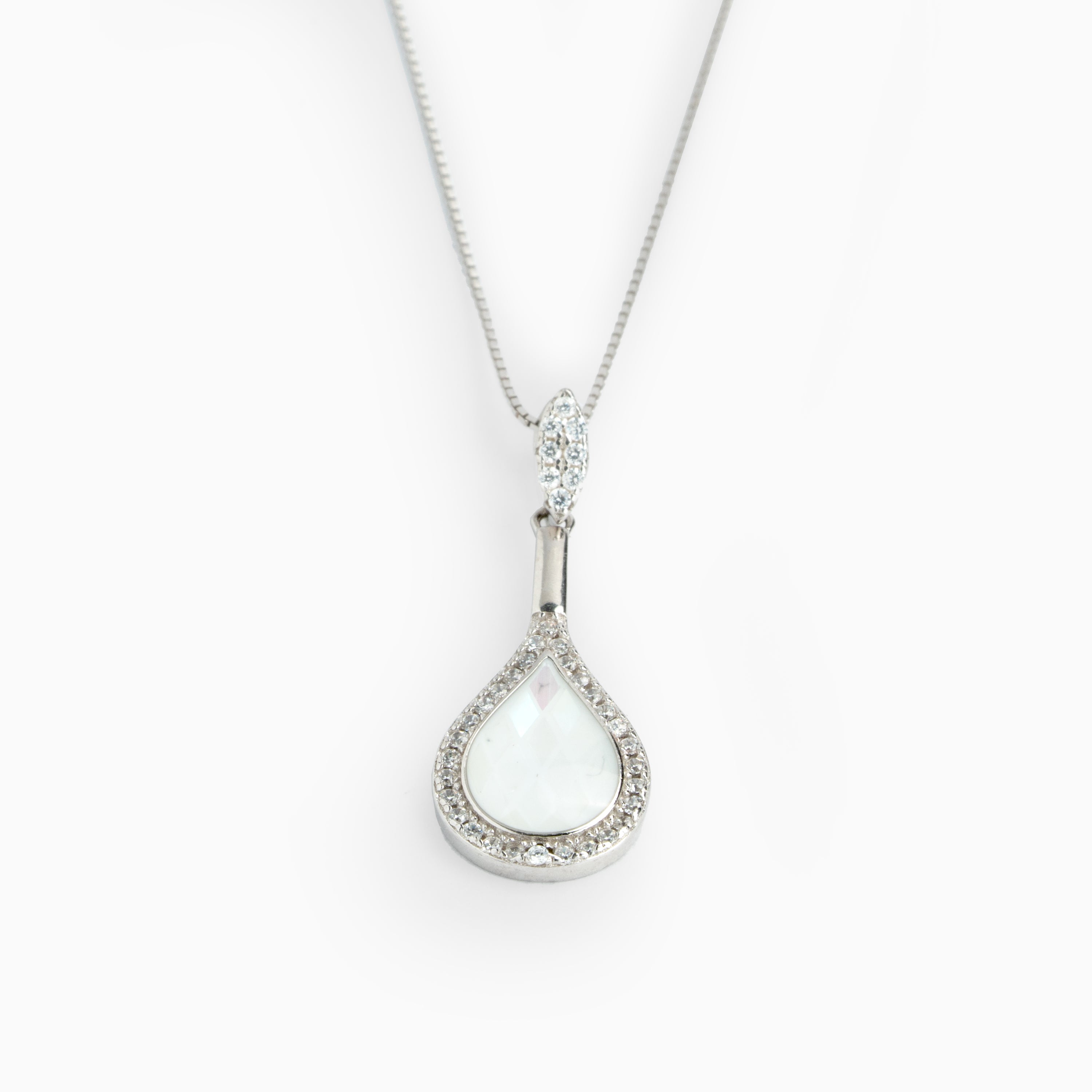 White Teardrop Pendant with Matching Earrings