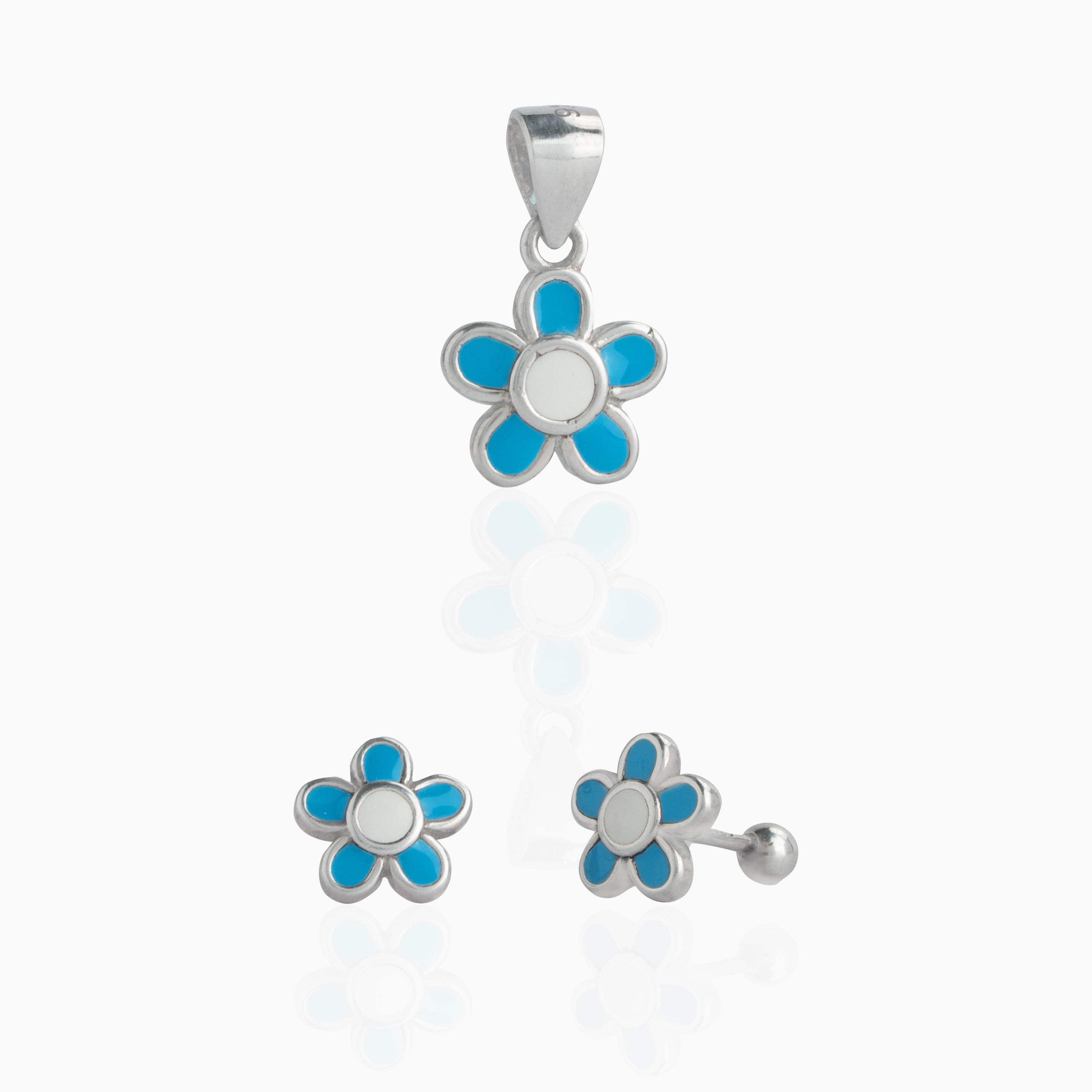 Blue Flower Pendant and Stud Set