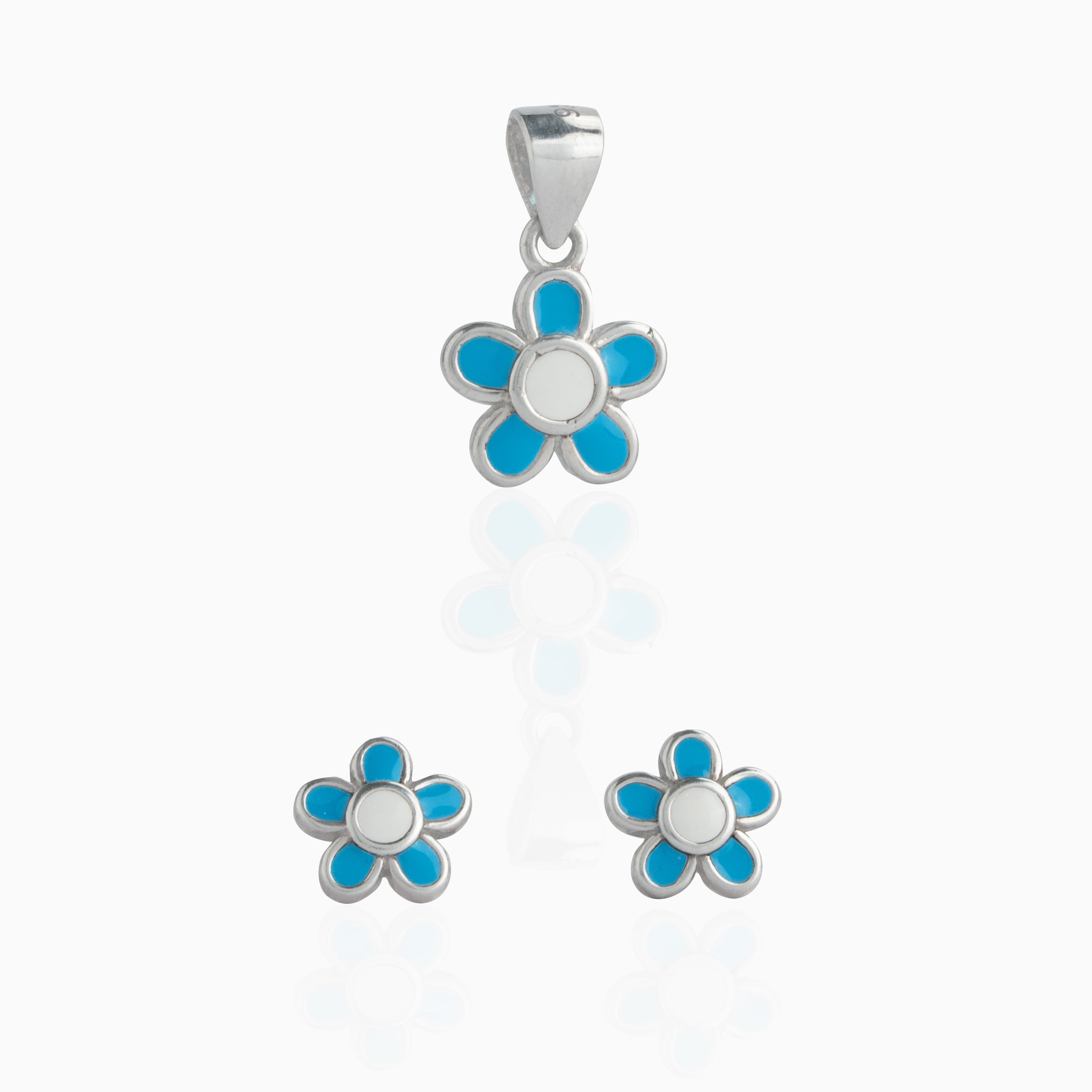 Blue Flower Pendant and Stud Set