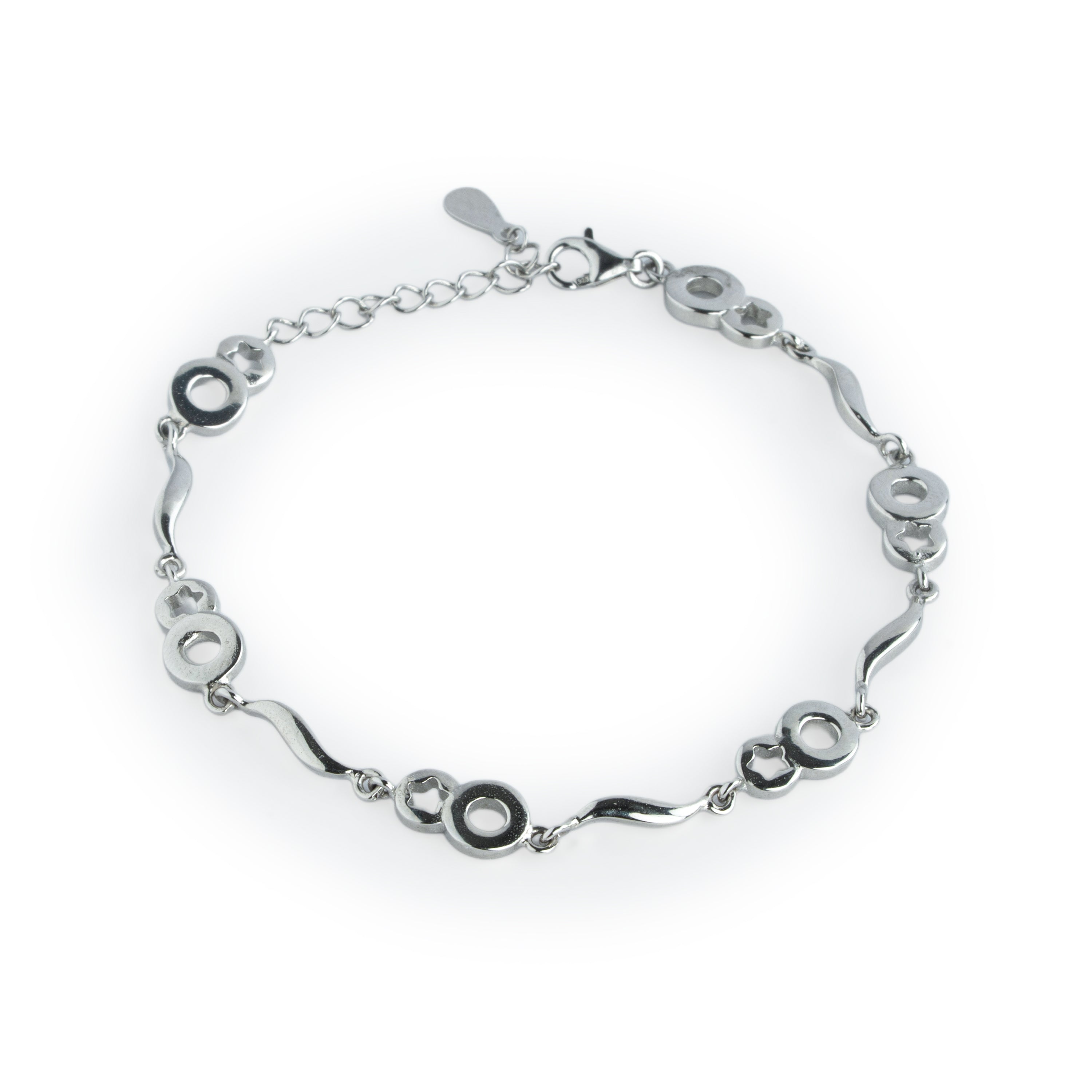 Silver Chain-Link Bracelet with Geometric Accents