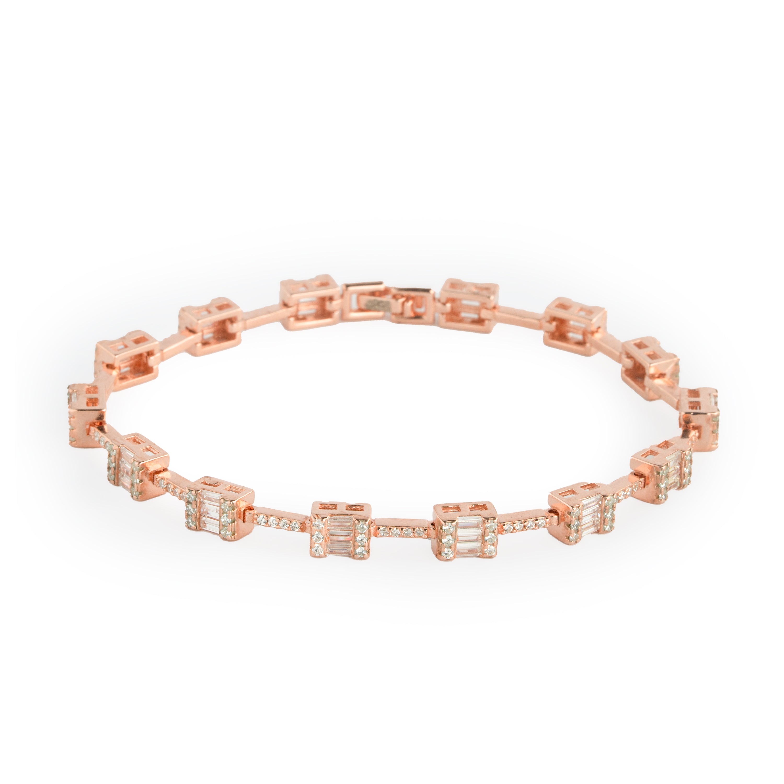 Rose Gold Plated Square-Cut Stone Bracelet