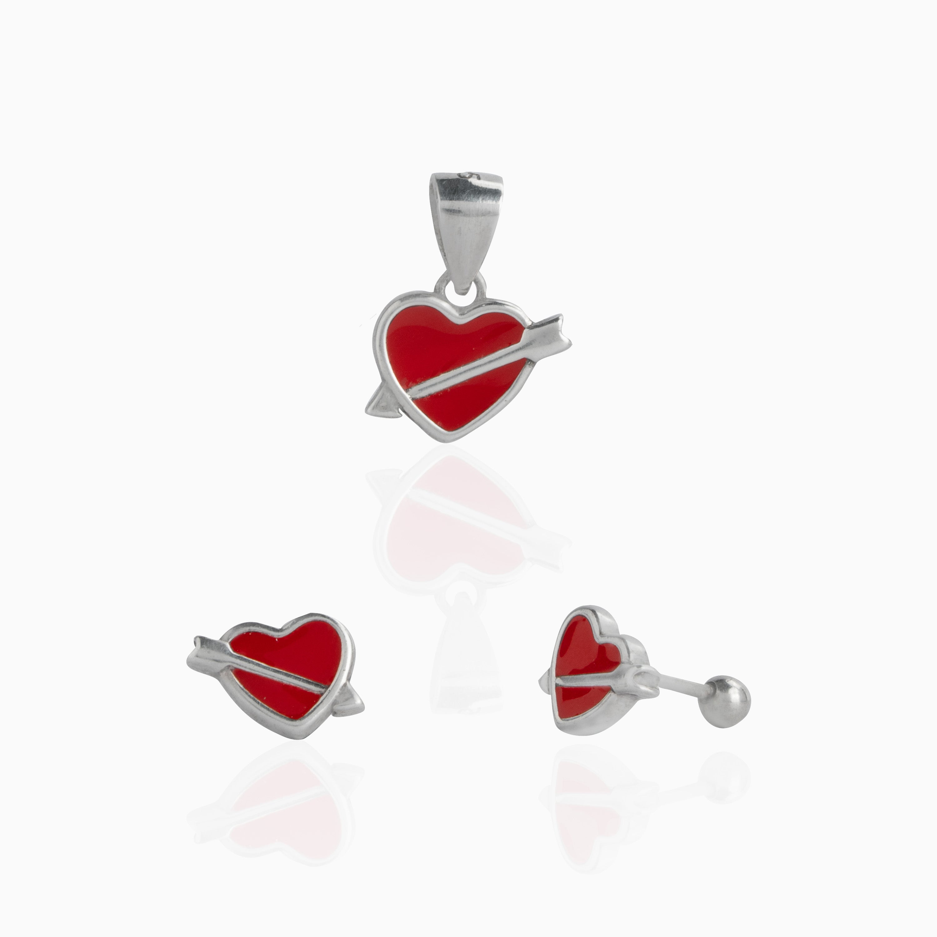 Heart and Arrow Pendant and Stud Set