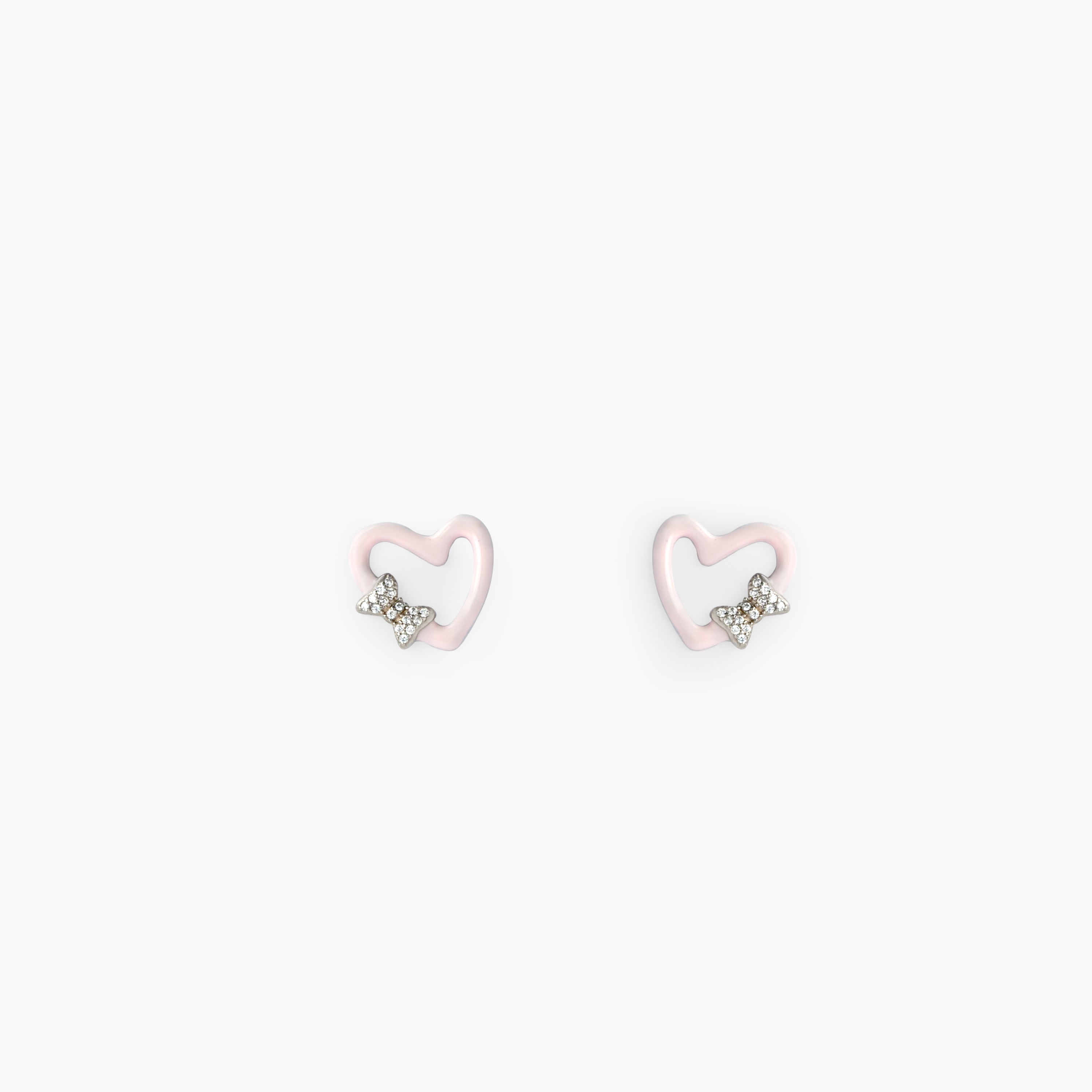 White Heart Shaped Earrings with Bow Design